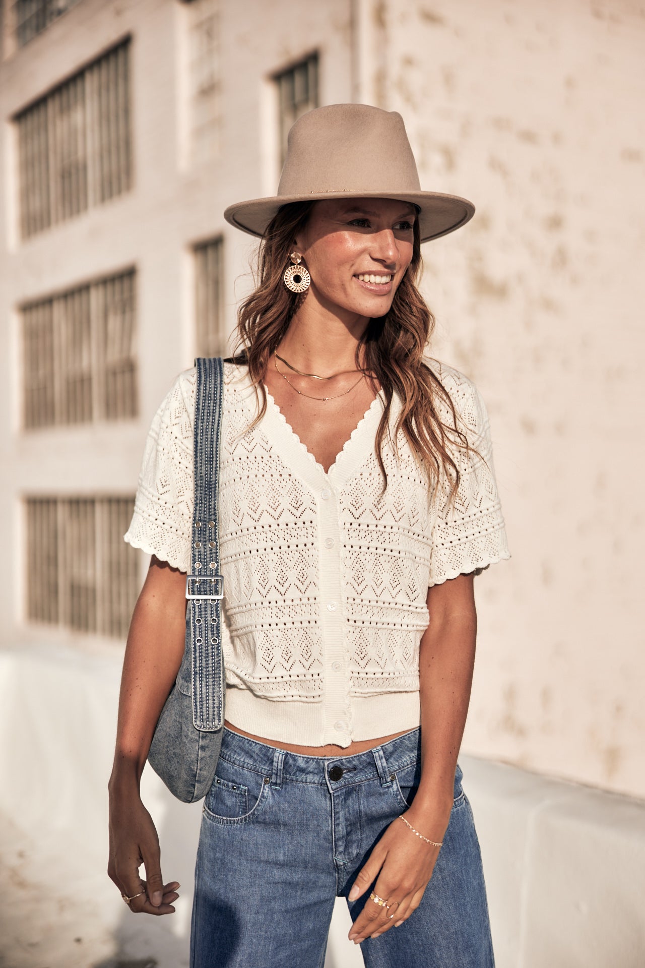 Cardigan en maille ajourée Femme Pradda off white | Freeman T. Porter
