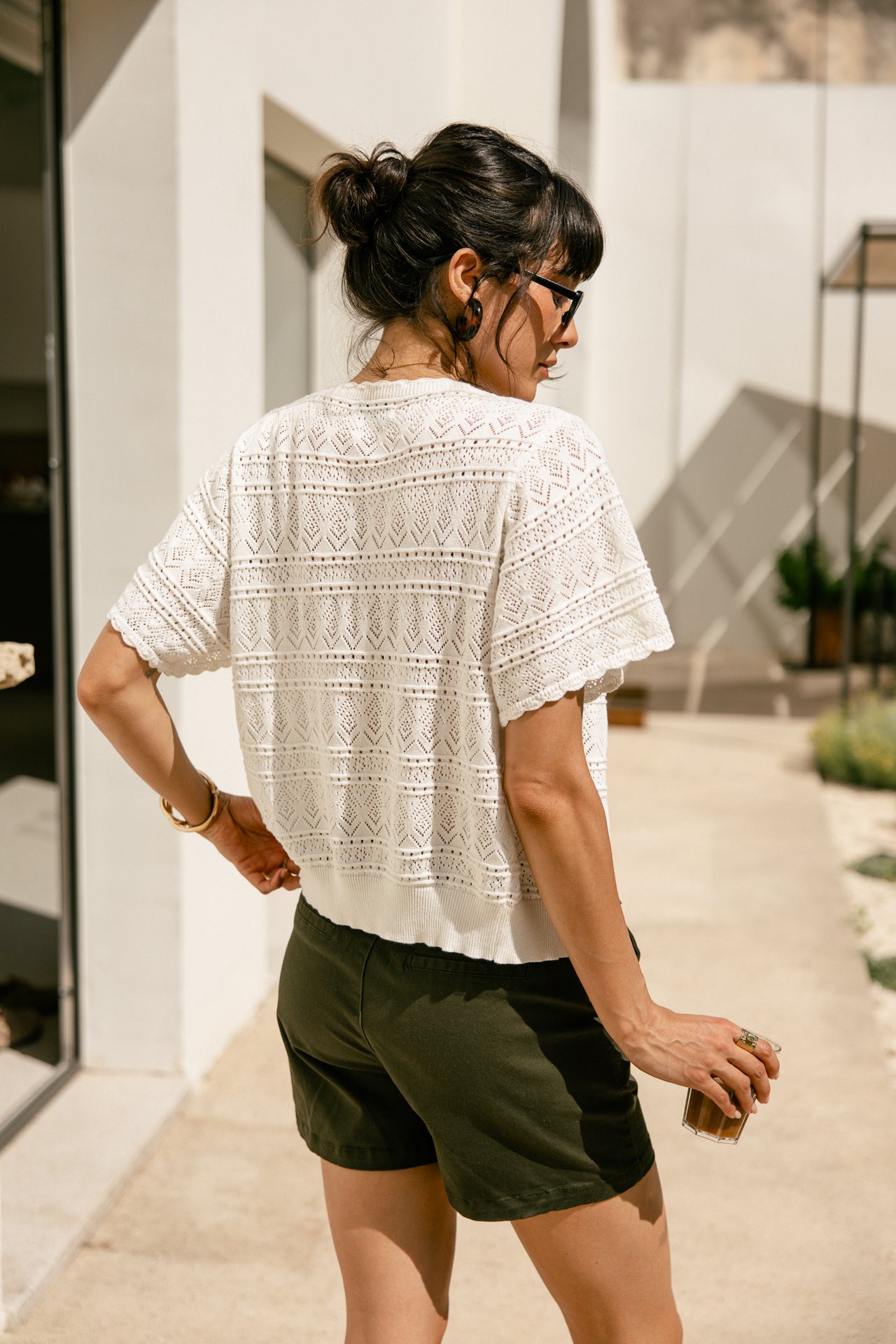 Cardigan en maille ajourée Femme Pradda off white | Freeman T. Porter