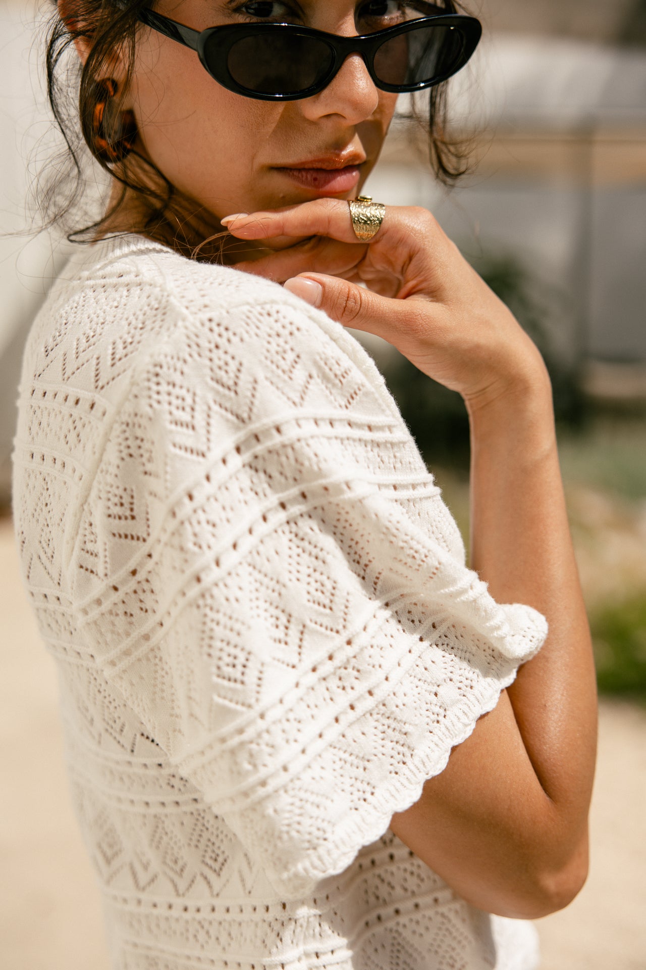 Cardigan en maille ajourée Femme Pradda off white | Freeman T. Porter