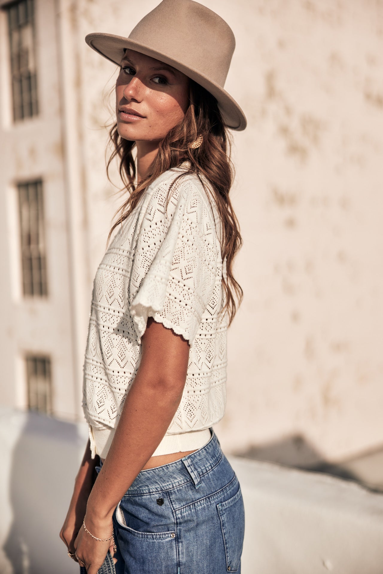 Cardigan en maille ajourée Femme Pradda off white | Freeman T. Porter