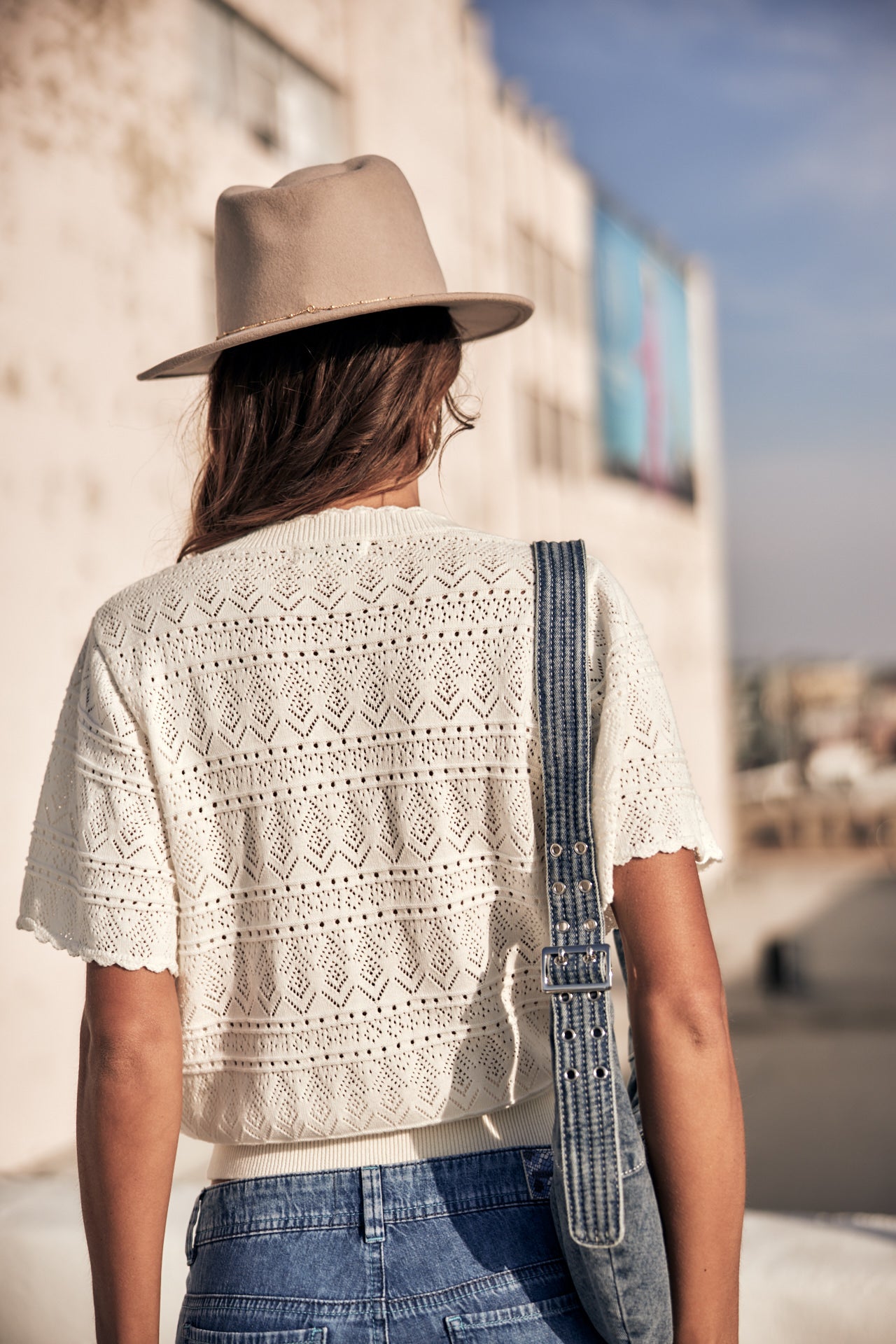 Cardigan en maille ajourée Femme Pradda off white | Freeman T. Porter
