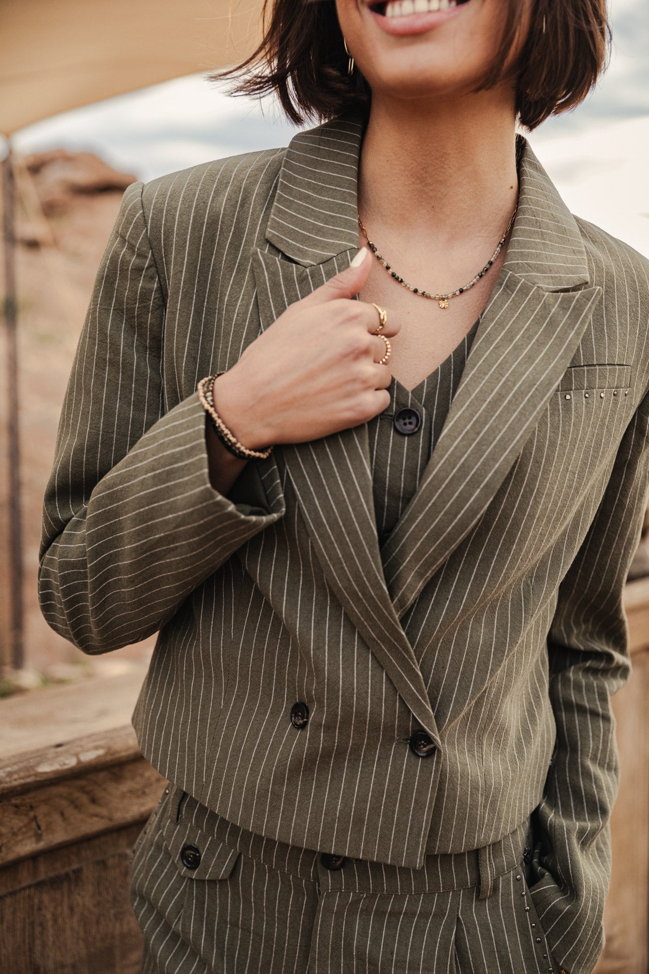 Blazer cropped Femme Oceane Corsaire olivine | Freeman T. Porter