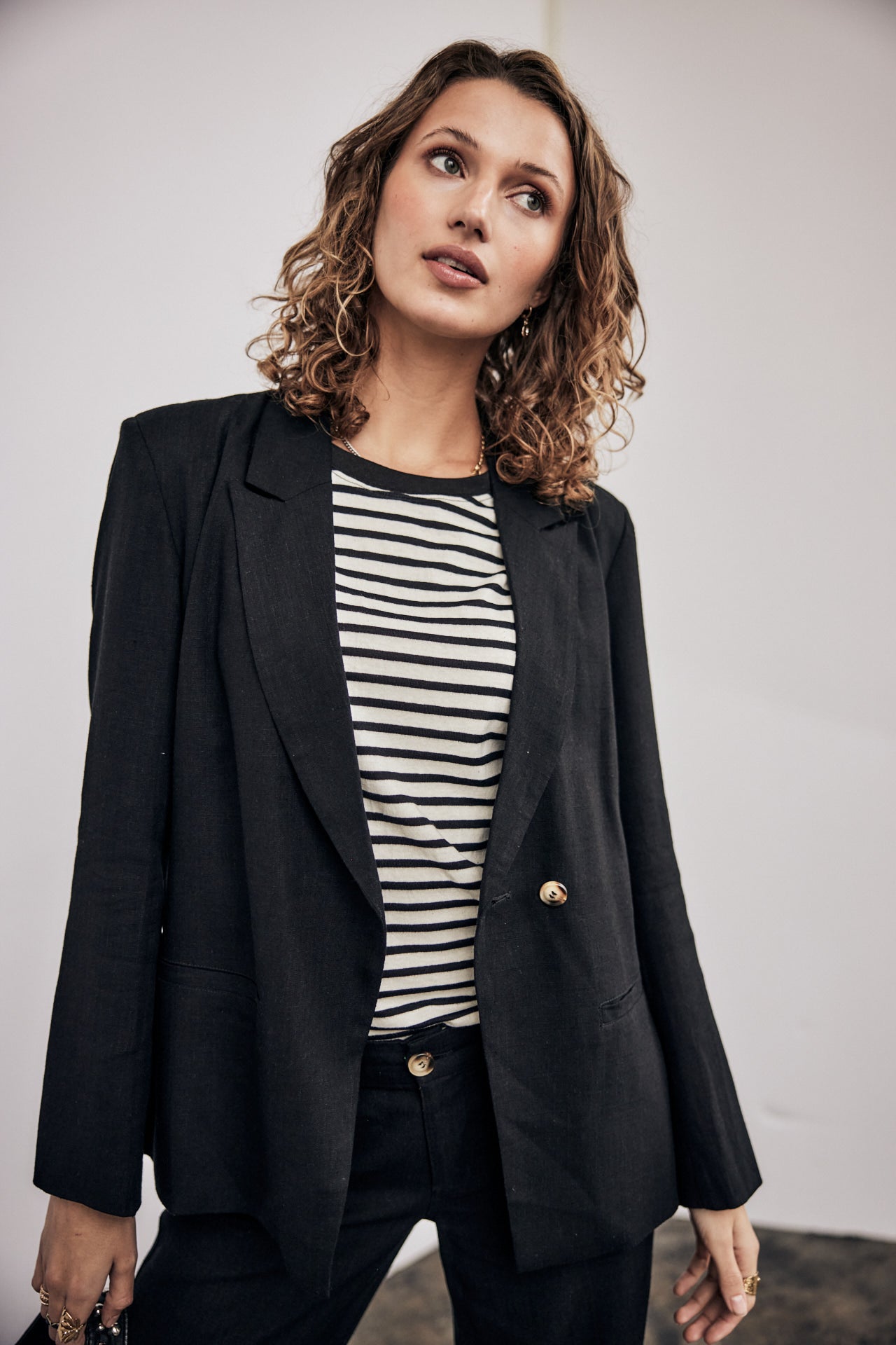 Blazer recto de lino Mujer Bernie black | Freeman T. Porter