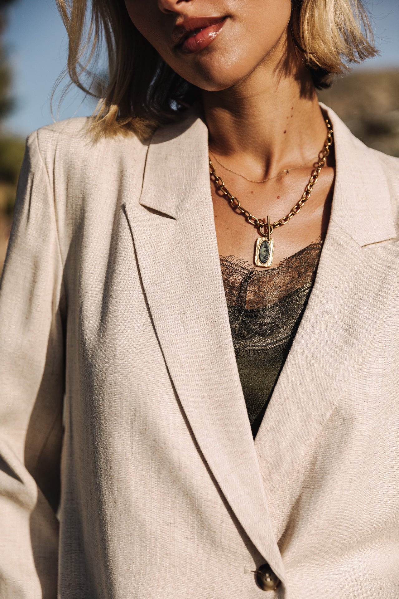 Blazer droit en lin Femme Bernie simply taupe | Freeman T. Porter