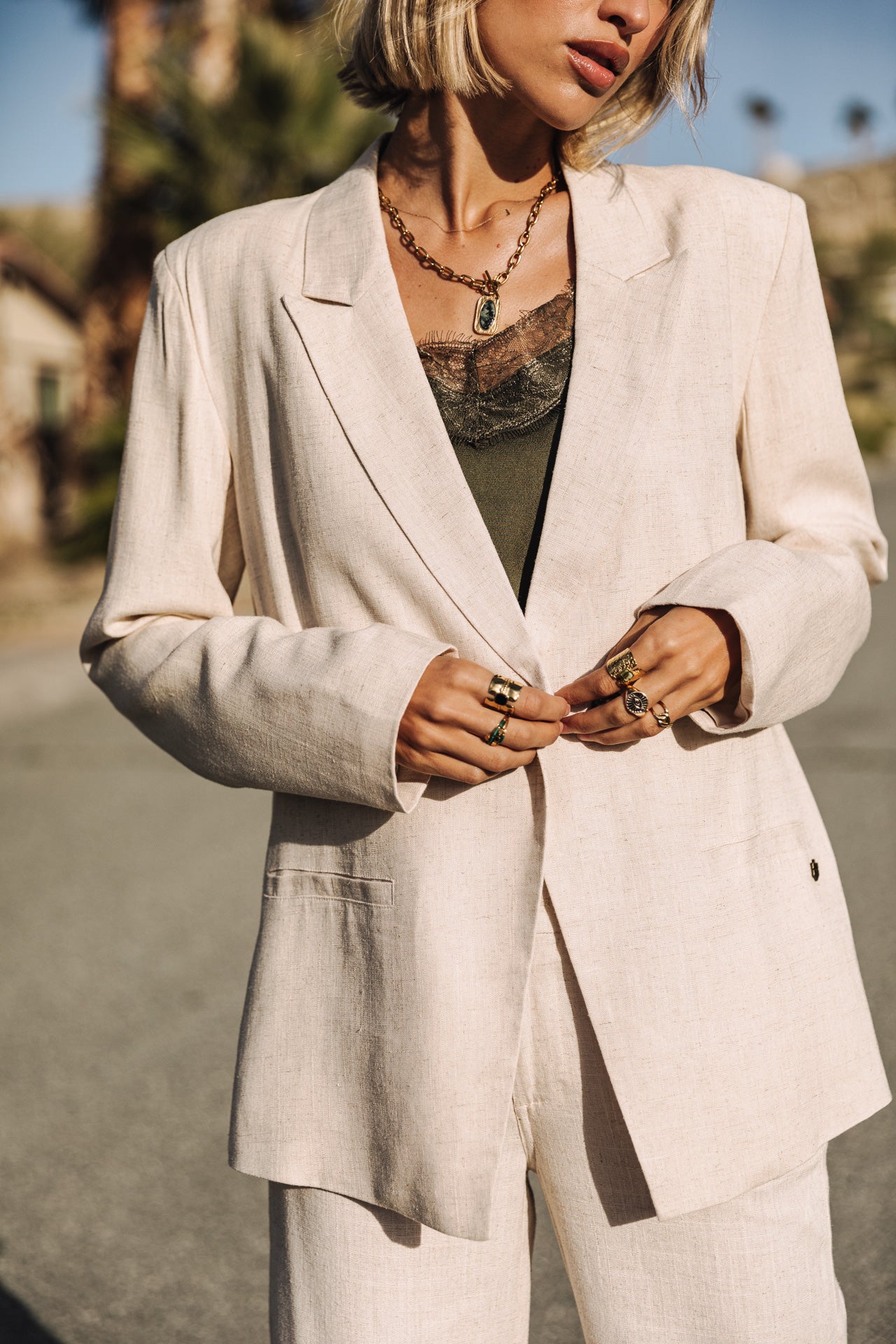 Blazer droit en lin Femme Bernie simply taupe | Freeman T. Porter