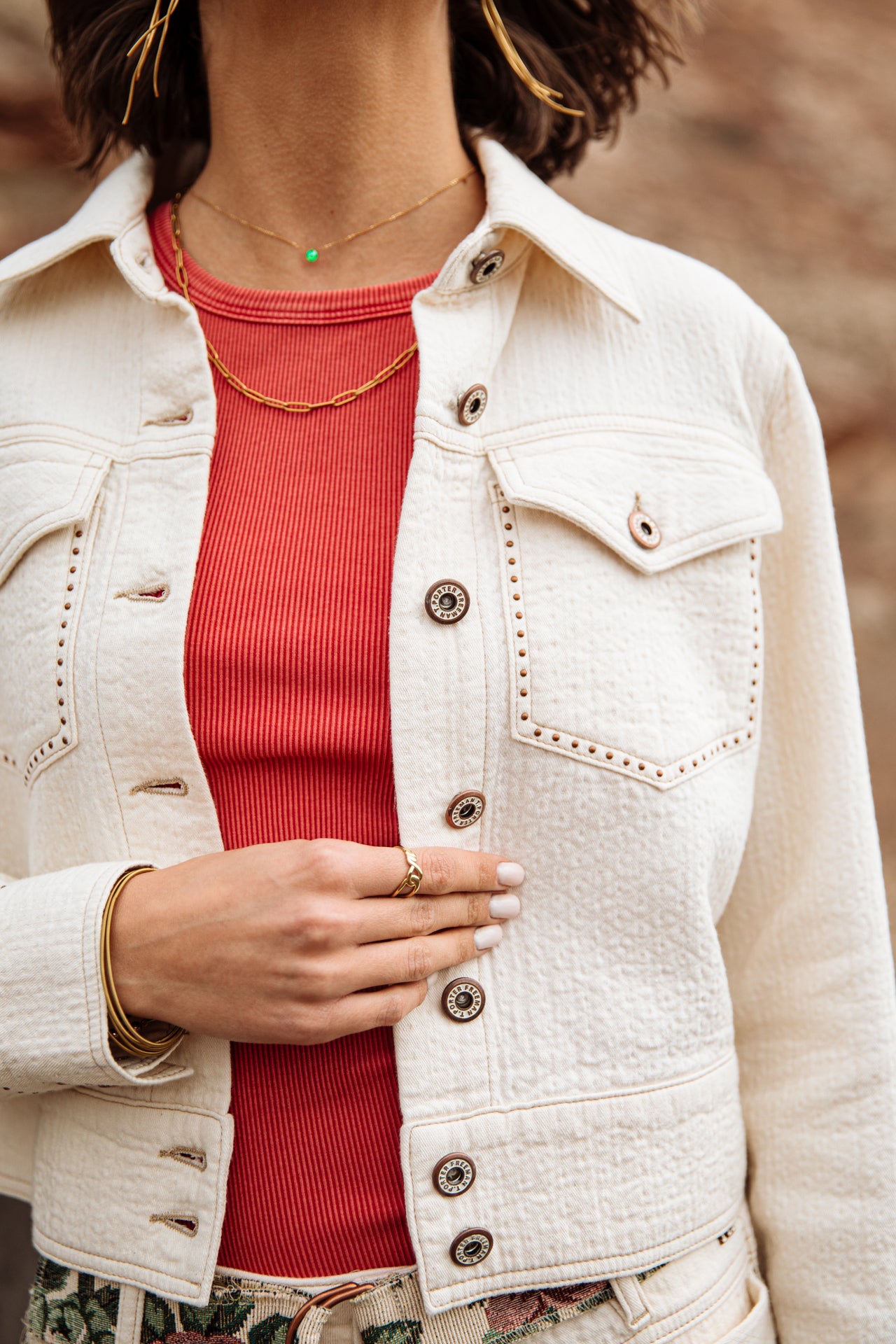Veste en jean Femme Olena Downy antique white | Freeman T. Porter