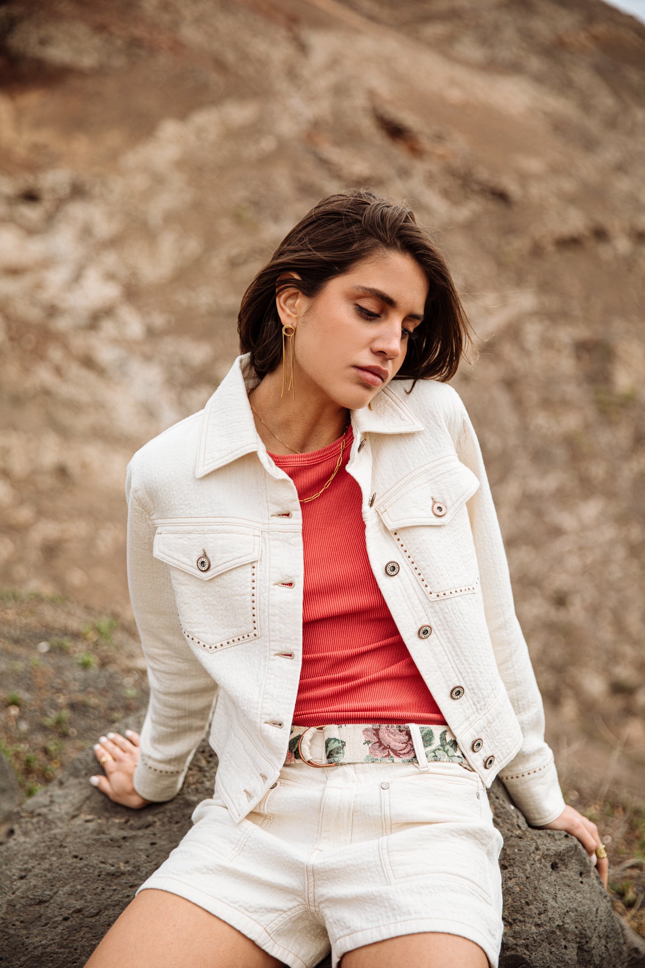Veste en jean Femme Olena Downy antique white | Freeman T. Porter