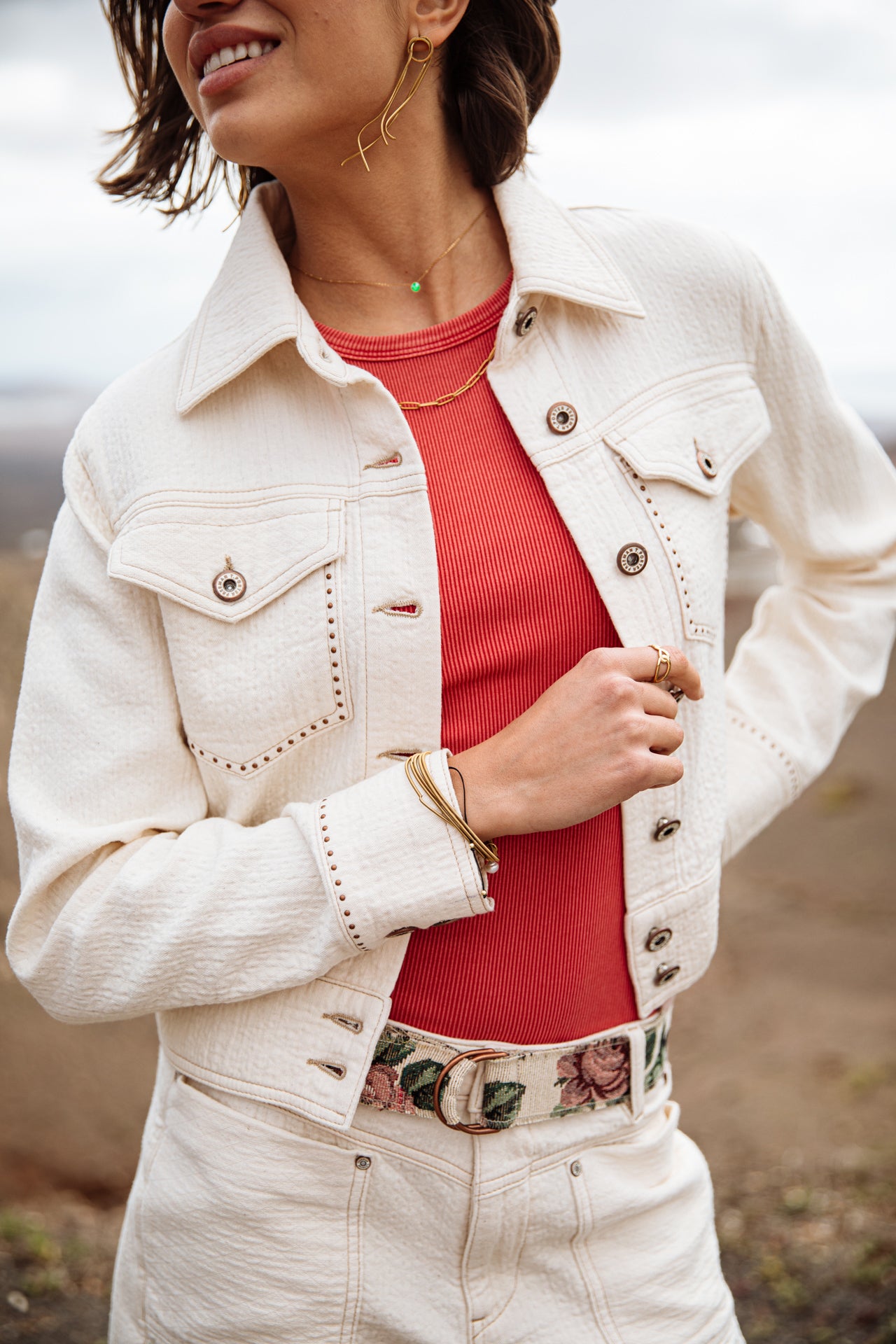 Veste en jean Femme Olena Downy antique white | Freeman T. Porter