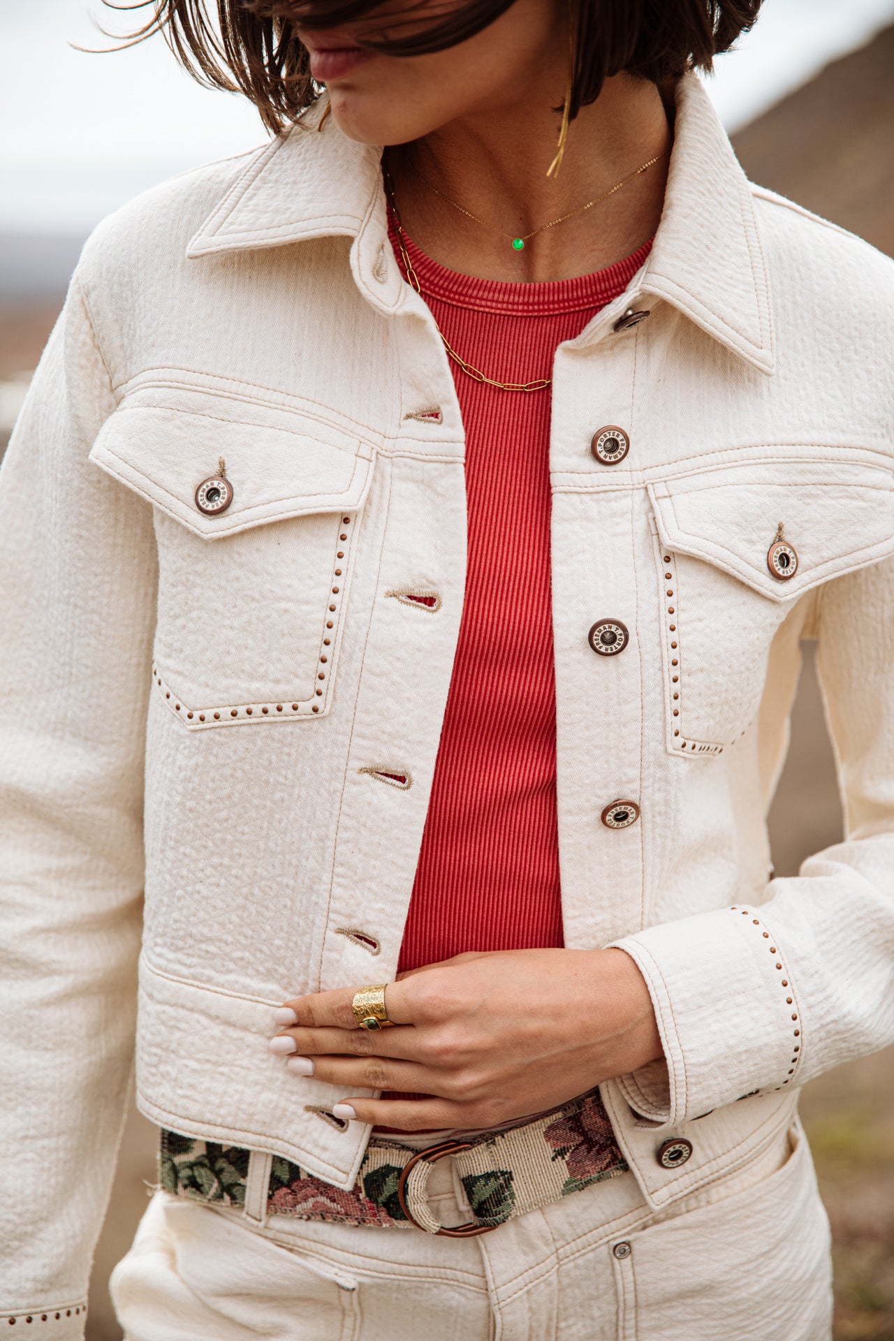 Veste en jean Femme Olena Downy antique white | Freeman T. Porter