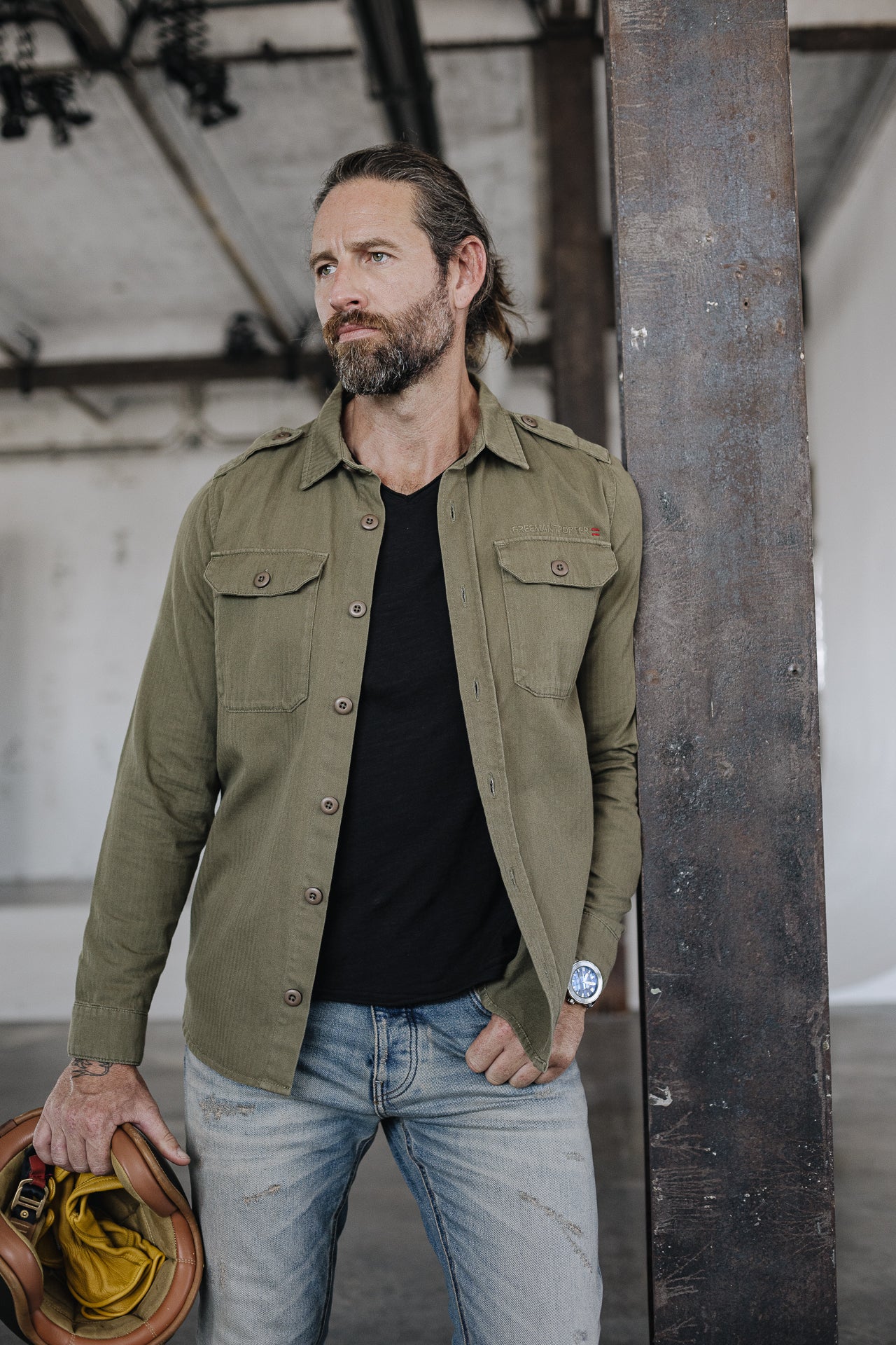 Chemise manches longues Men Raven Bond deep lichen green | Freeman T. Porter