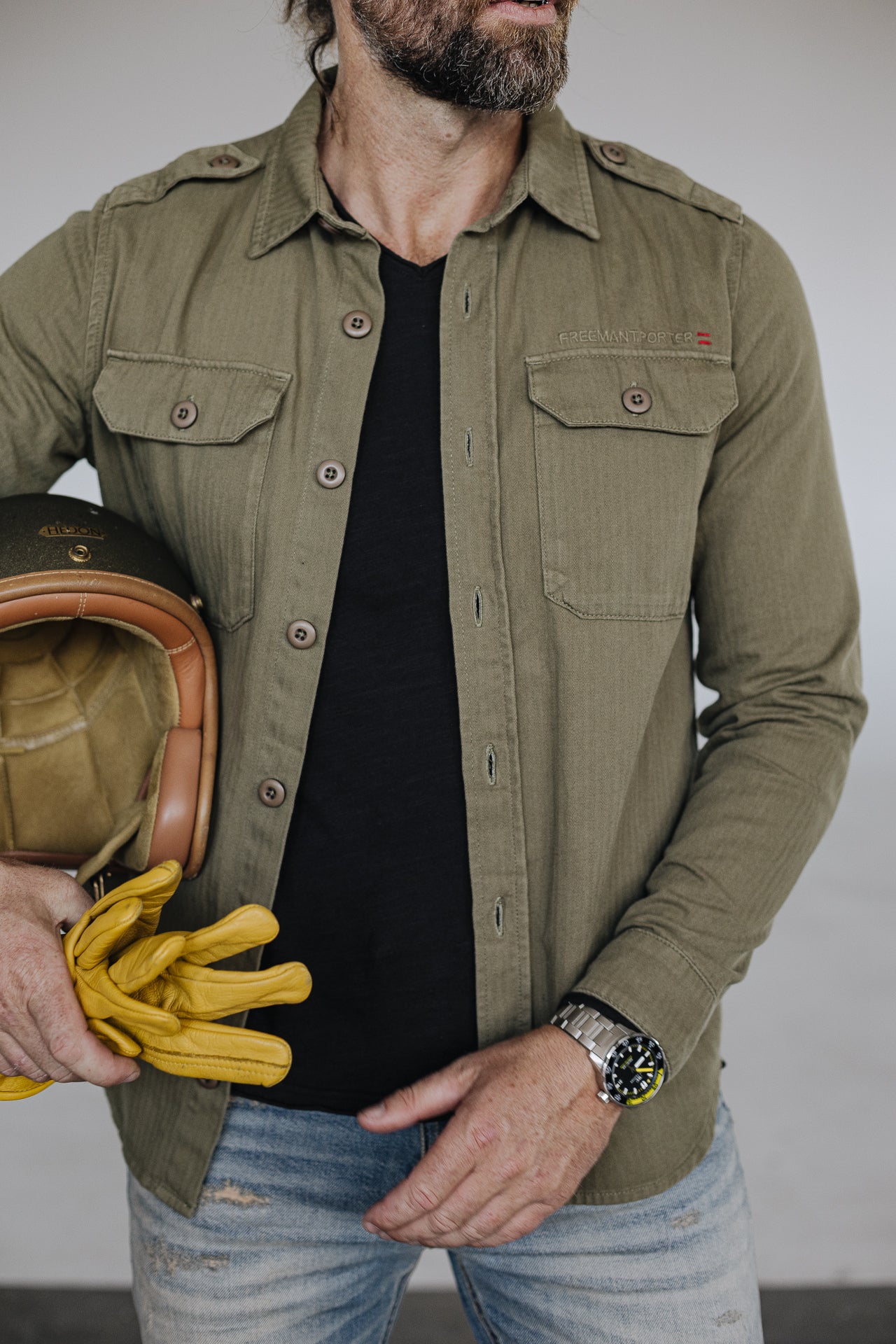 Chemise manches longues Men Raven Bond deep lichen green | Freeman T. Porter