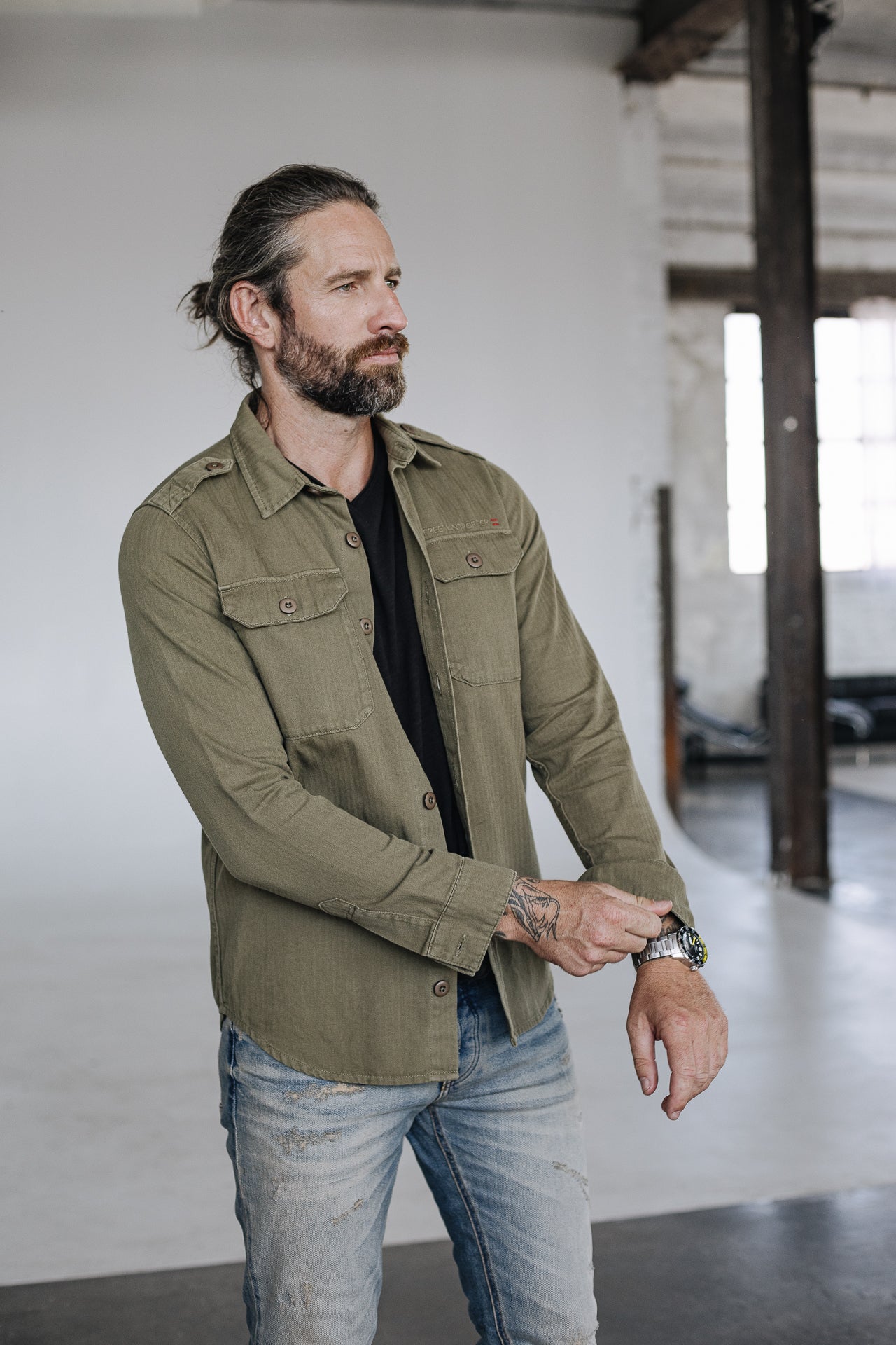 Chemise manches longues Mann Raven Bond deep lichen green | Freeman T. Porter