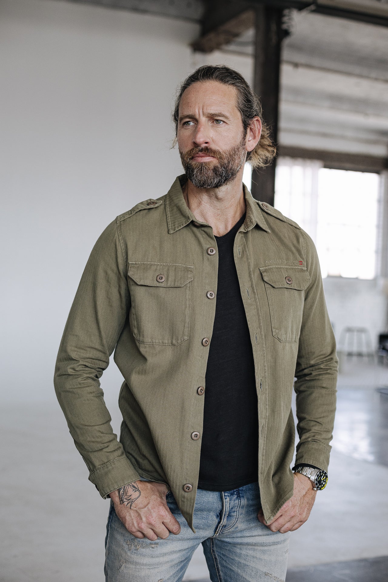 Chemise manches longues Mann Raven Bond deep lichen green | Freeman T. Porter