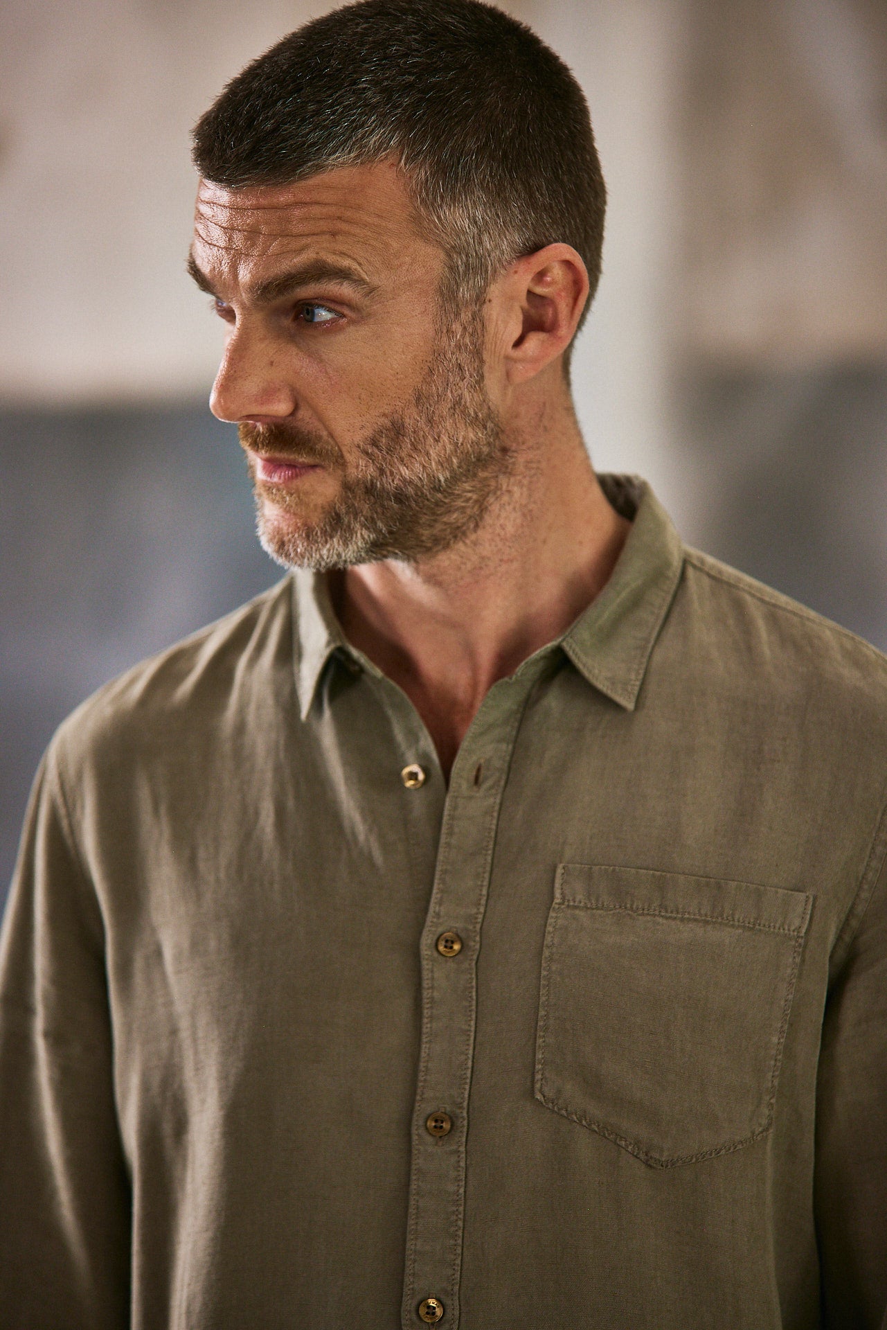 Chemise manches longues Men Jeremiah Linen Dip Dye deep lichen green | Freeman T. Porter