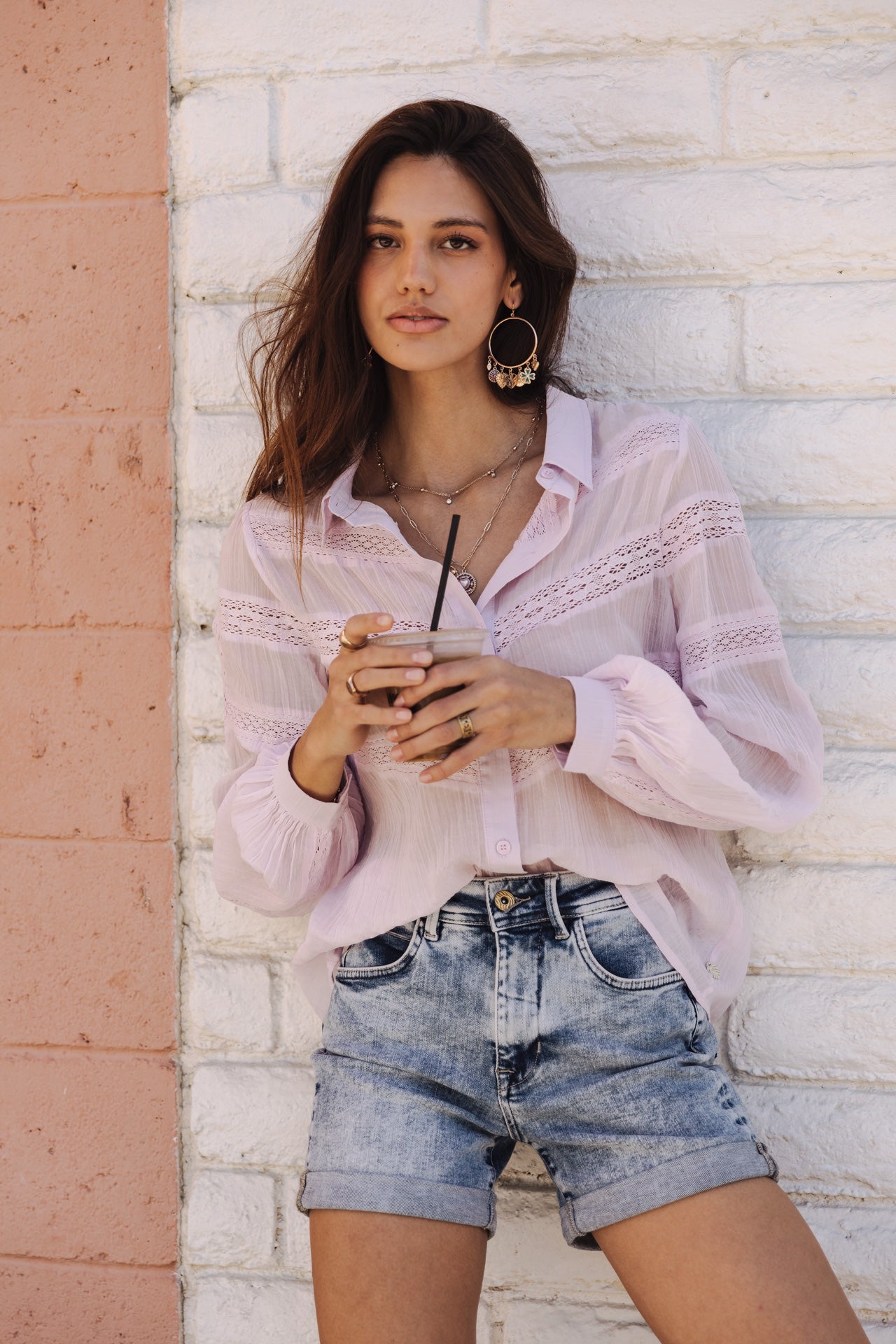 Chemise large Mujer Carline Plain Color lilac | Freeman T. Porter