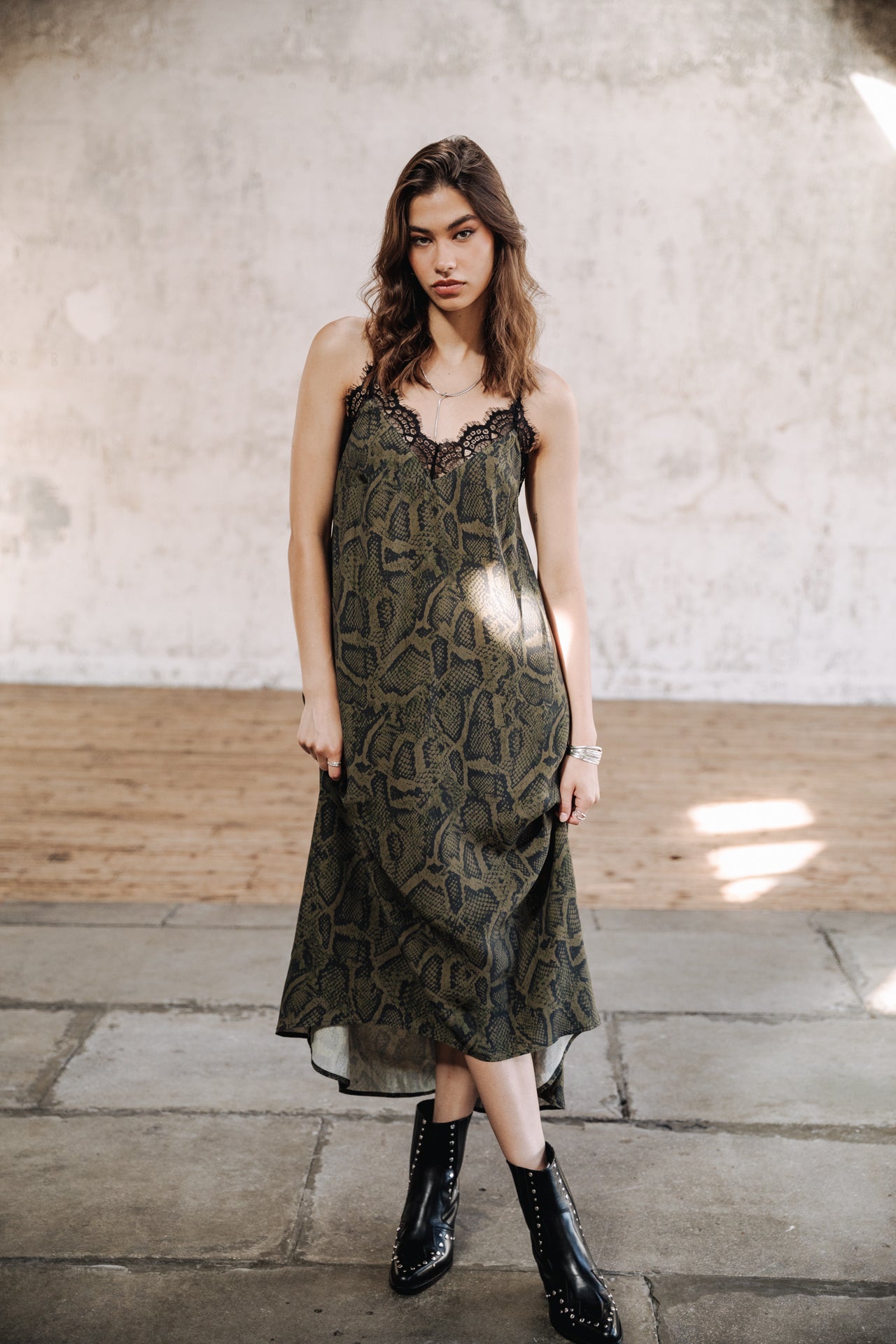 Robe longue Frau Mia Pythonia garden green | Freeman T. Porter
