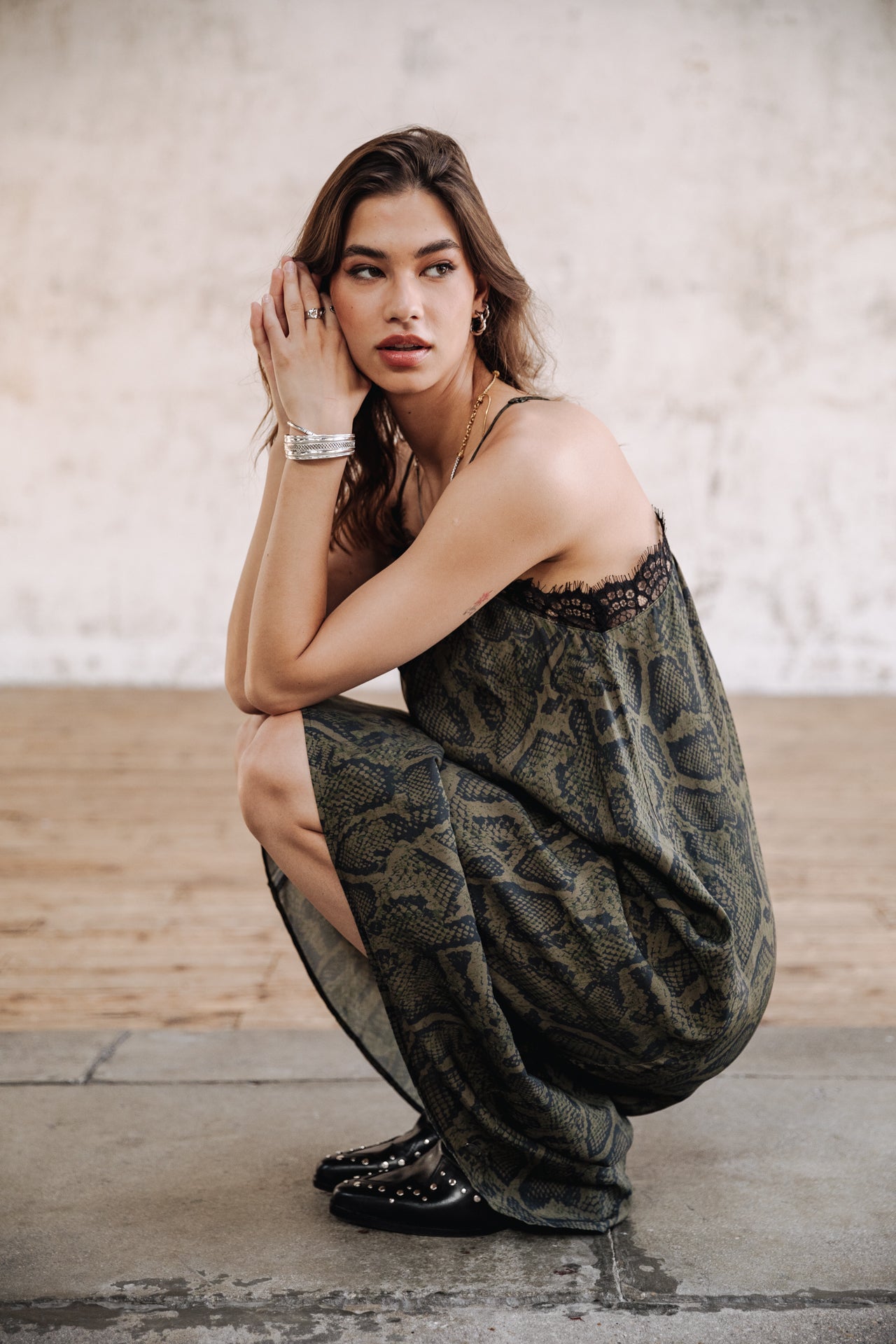 Robe longue Frau Mia Pythonia garden green | Freeman T. Porter