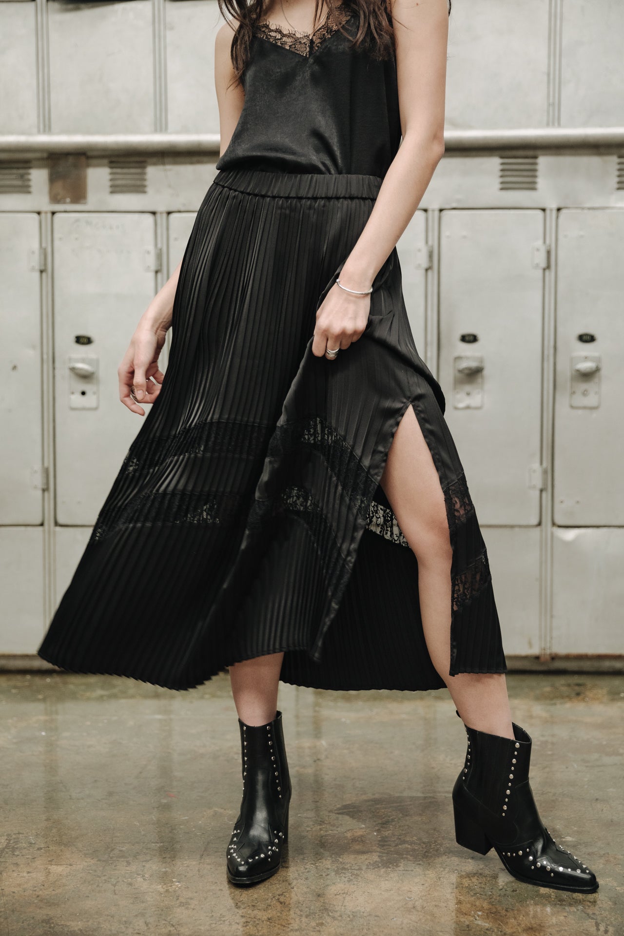 Jupe plissée Femme Junie Lace black | Freeman T. Porter