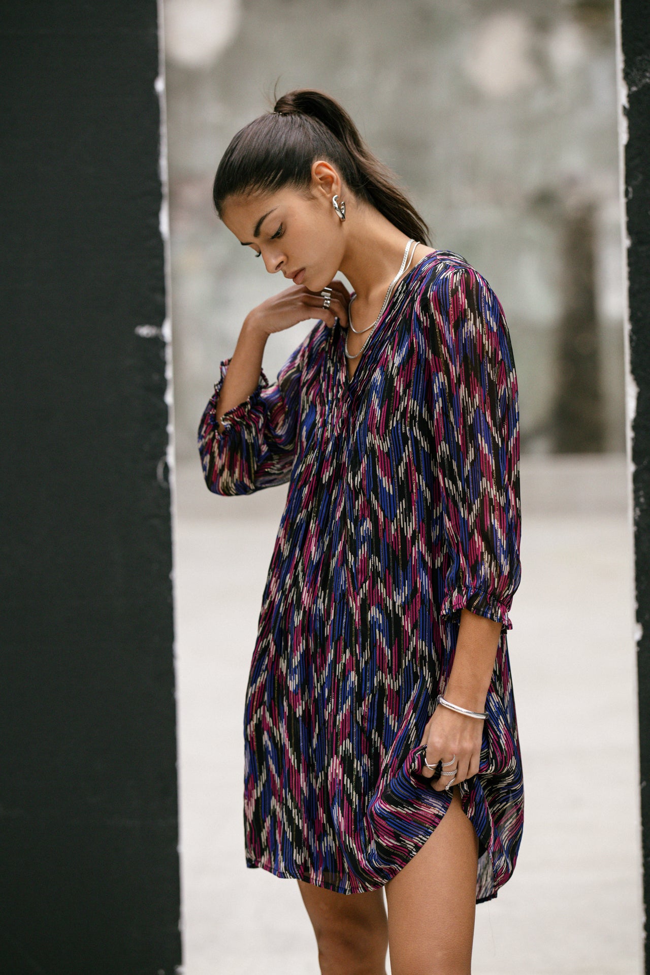 Robe courte ample Frau Juna Funky Wood black | Freeman T. Porter