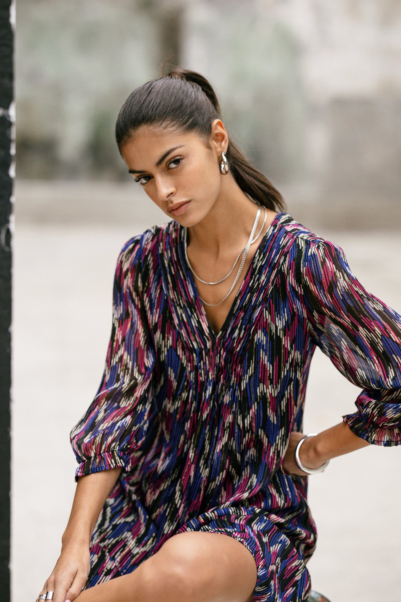 Robe courte ample Frau Juna Funky Wood black | Freeman T. Porter