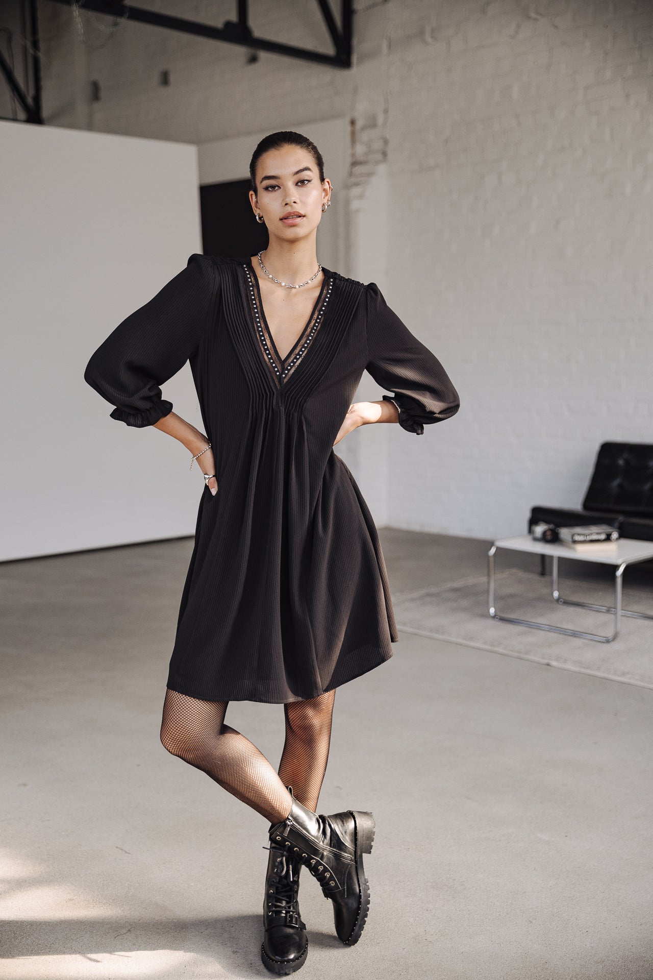 Robe courte ample Frau Juna Voile black | Freeman T. Porter