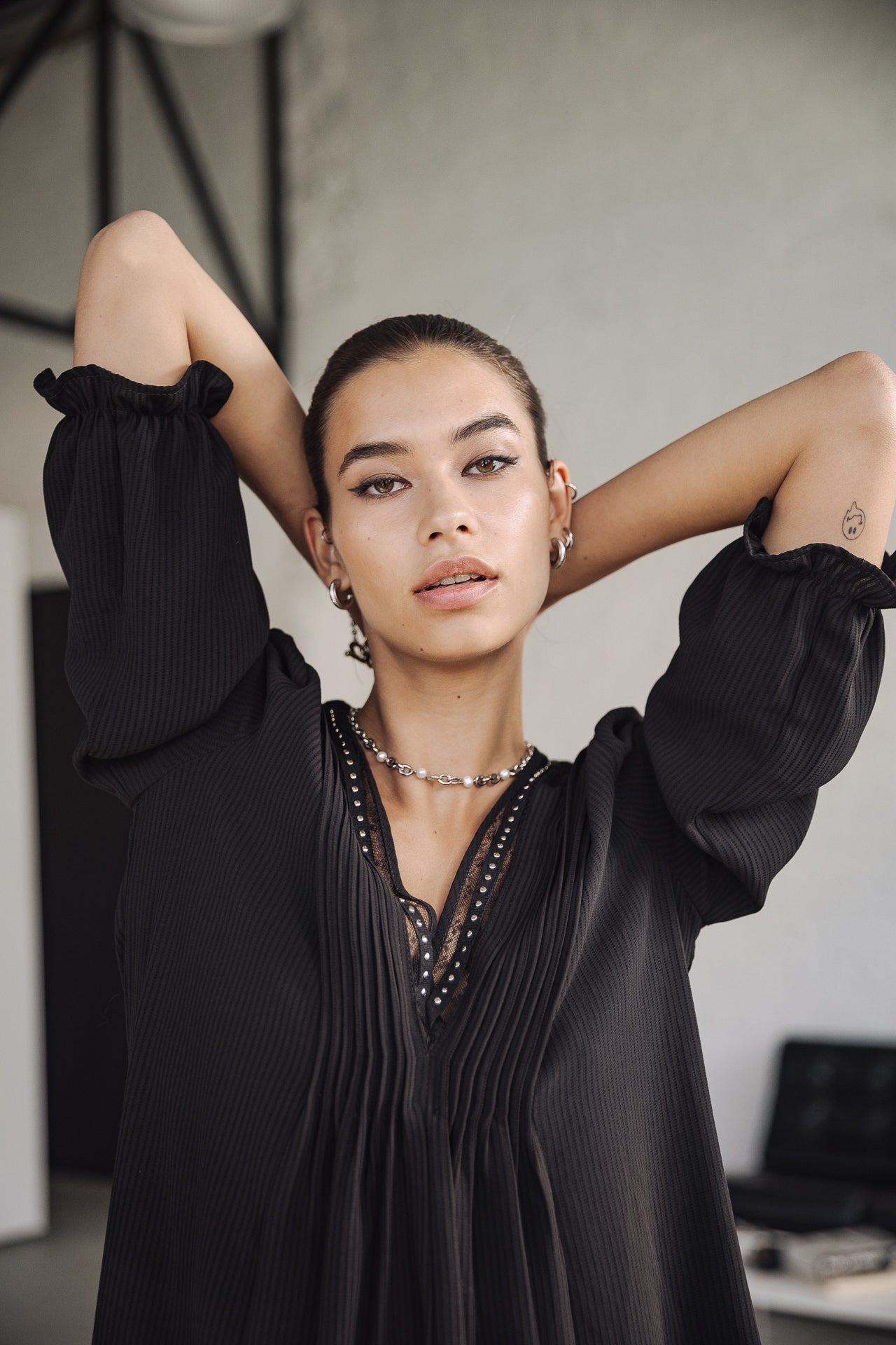 Robe courte ample Frau Juna Voile black | Freeman T. Porter