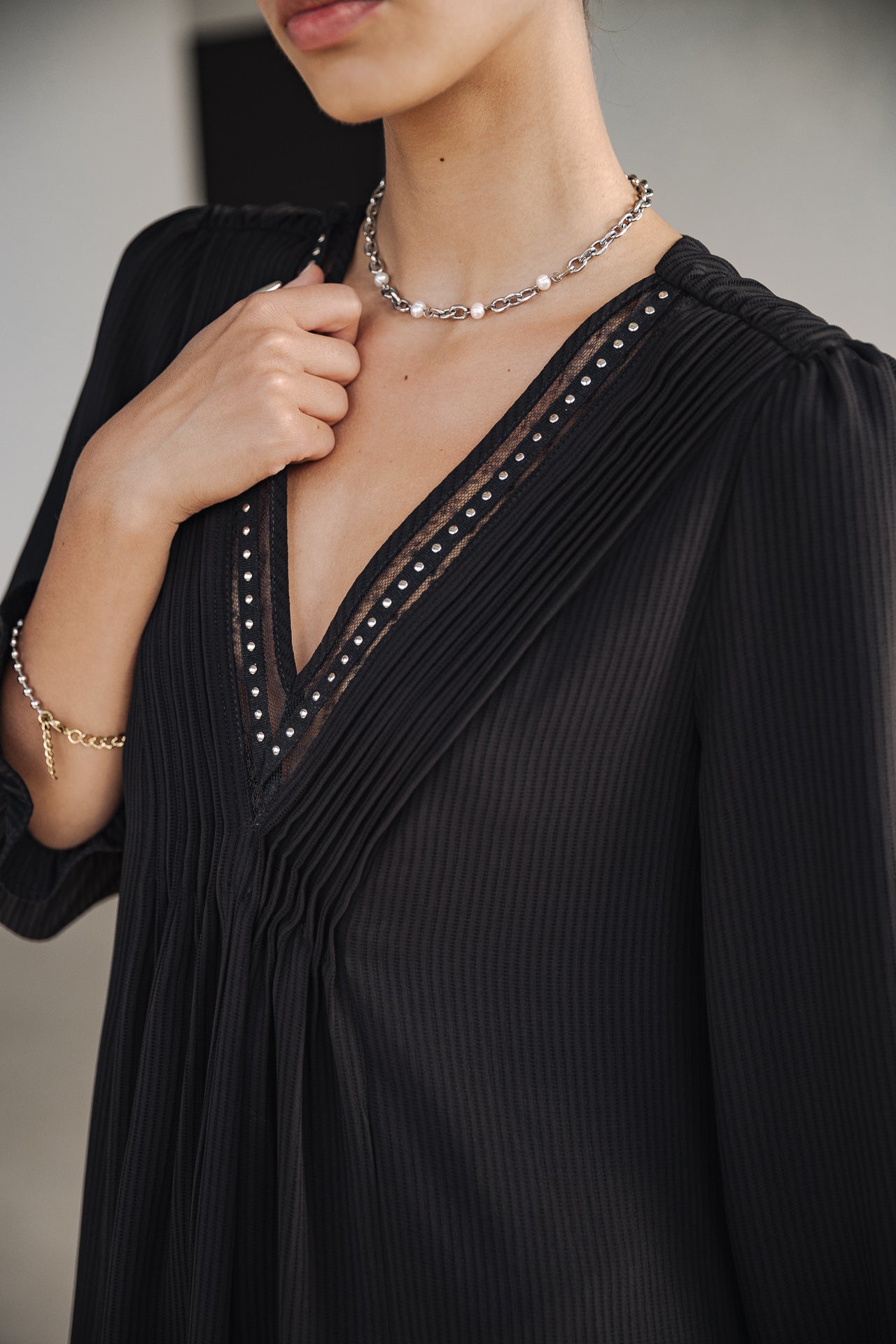 Robe courte ample Frau Juna Voile black | Freeman T. Porter