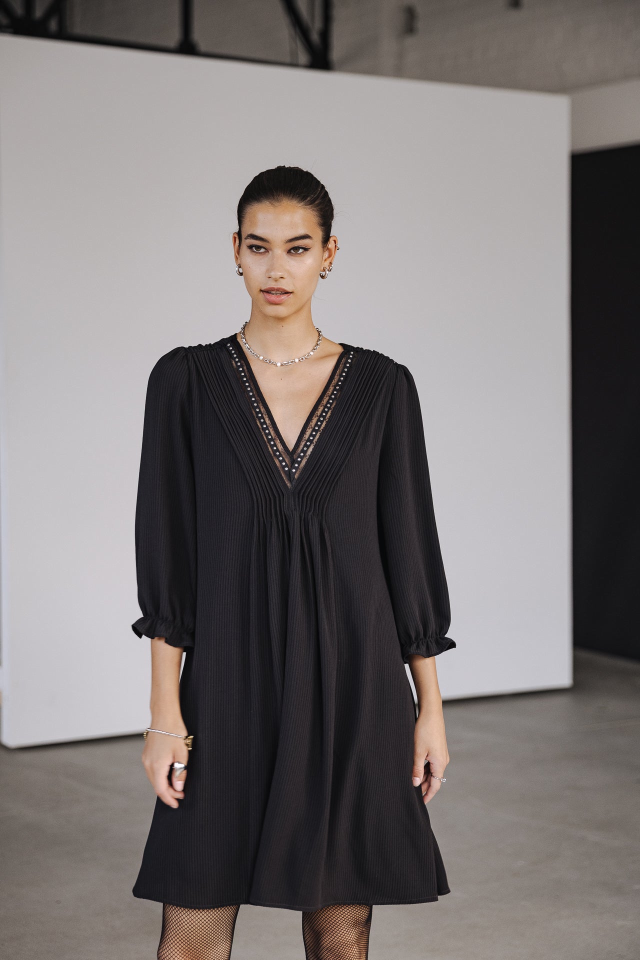 Robe courte ample Frau Juna Voile black | Freeman T. Porter
