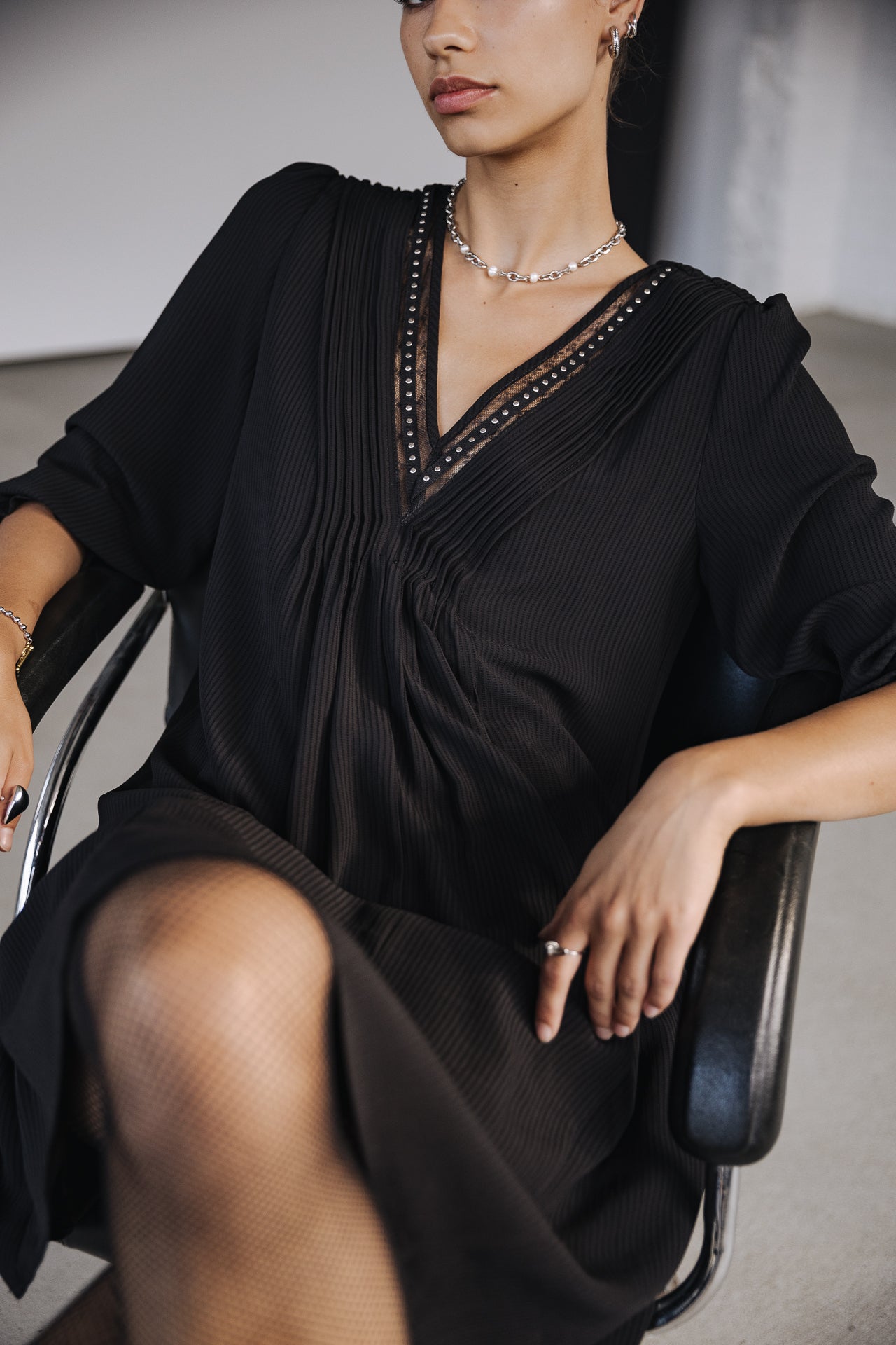 Robe courte ample Frau Juna Voile black | Freeman T. Porter