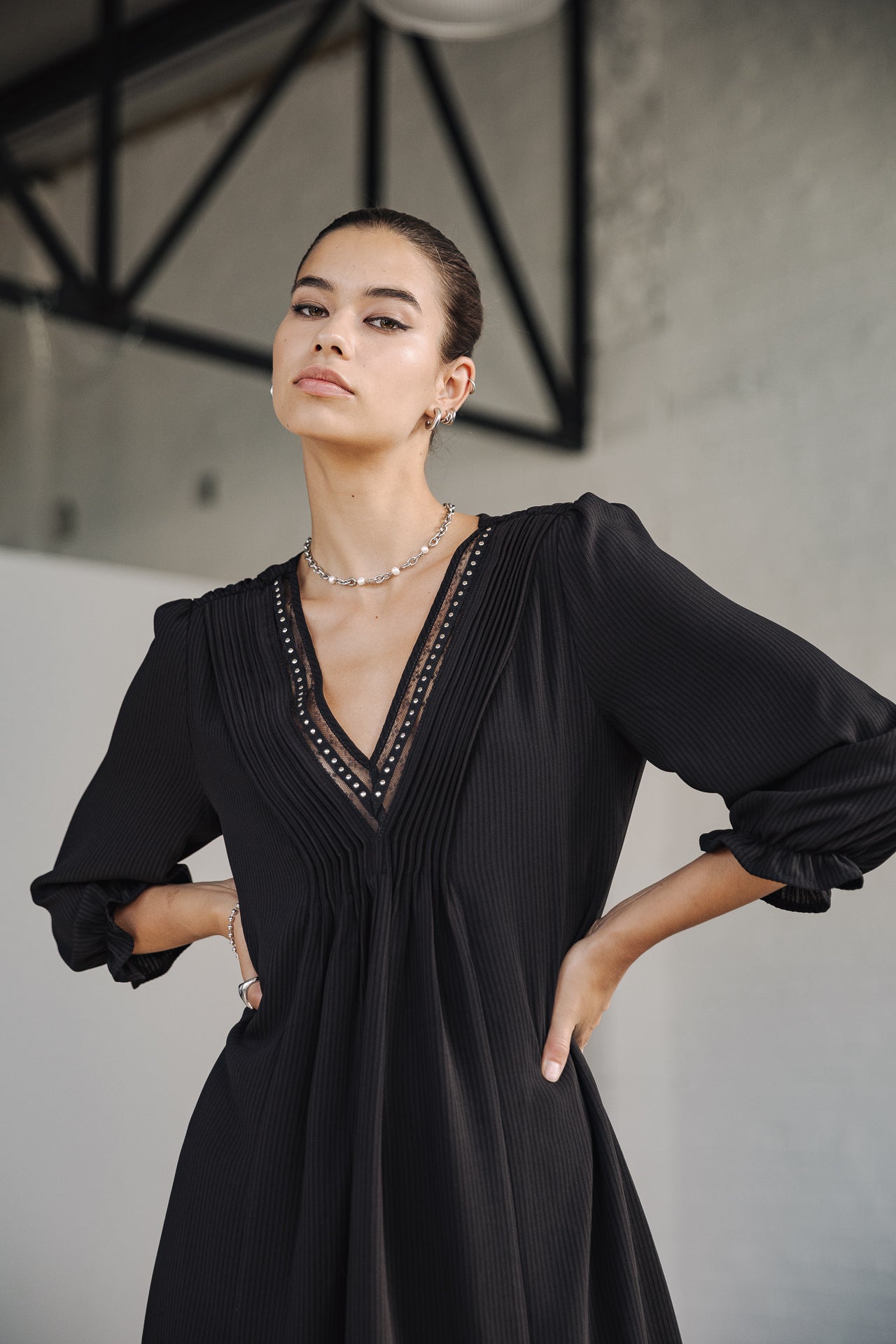 Robe courte ample Frau Juna Voile black | Freeman T. Porter