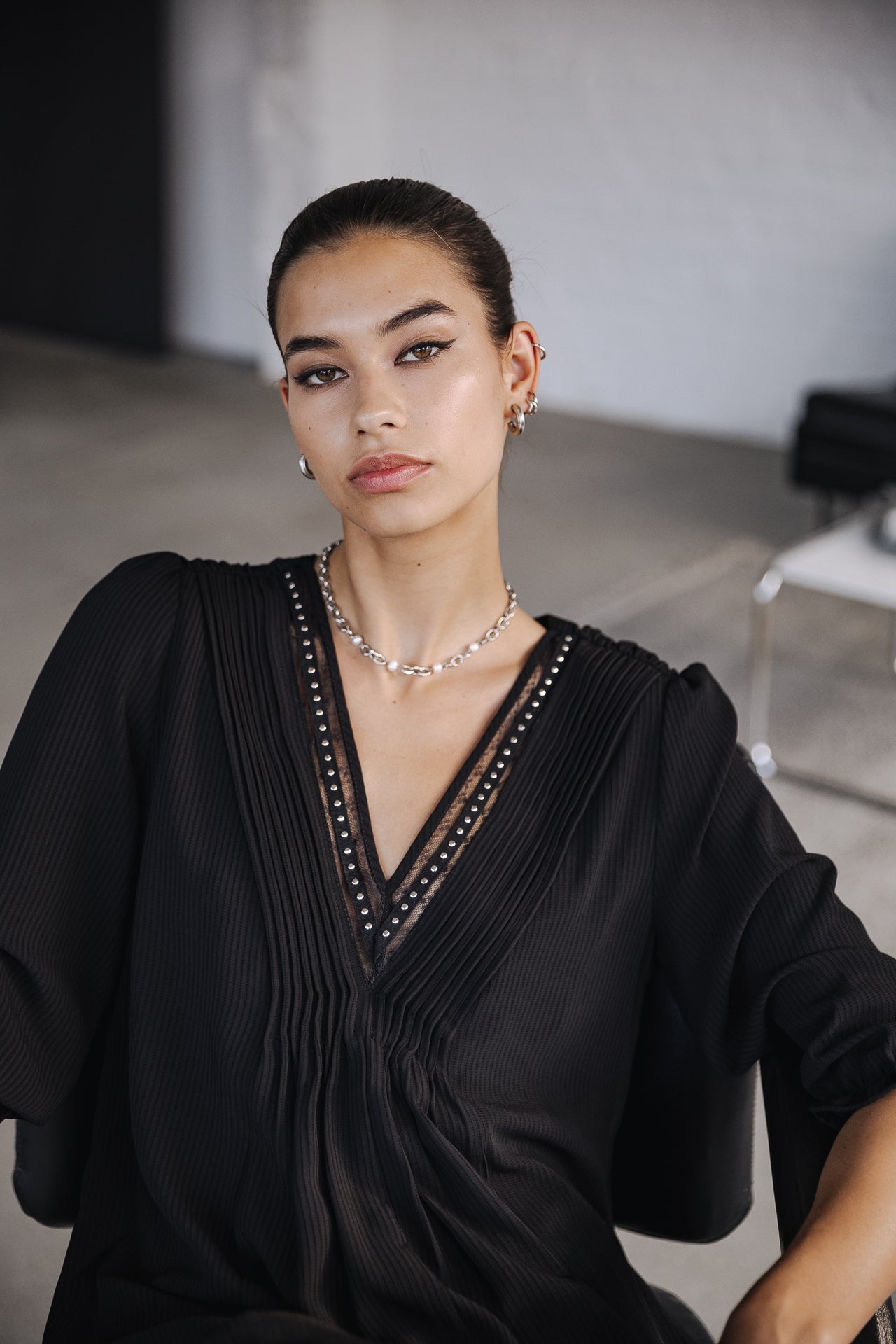 Robe courte ample Frau Juna Voile black | Freeman T. Porter
