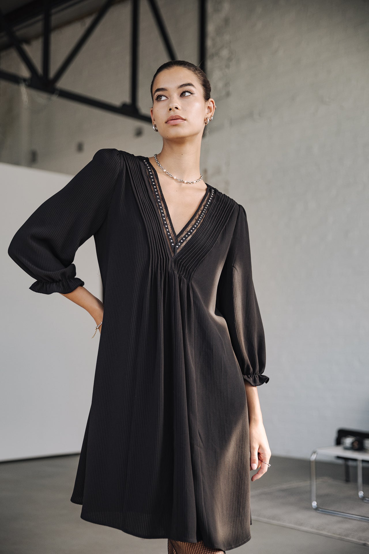 Robe courte ample Frau Juna Voile black | Freeman T. Porter