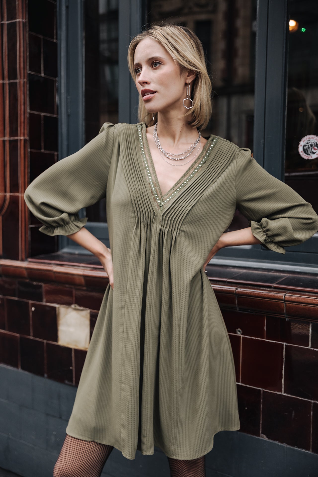 Robe courte ample Femme Juna Voile olive night | Freeman T. Porter