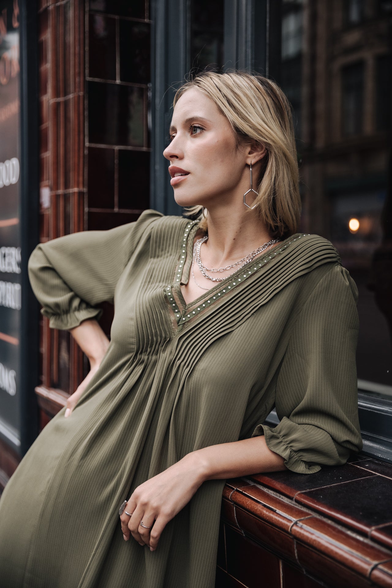 Robe courte ample Femme Juna Voile olive night | Freeman T. Porter