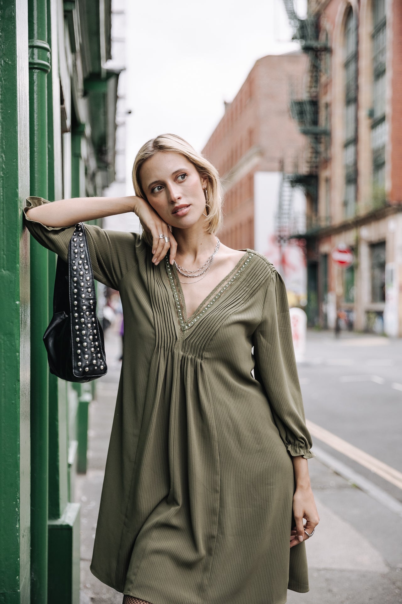 Robe courte ample Femme Juna Voile olive night | Freeman T. Porter