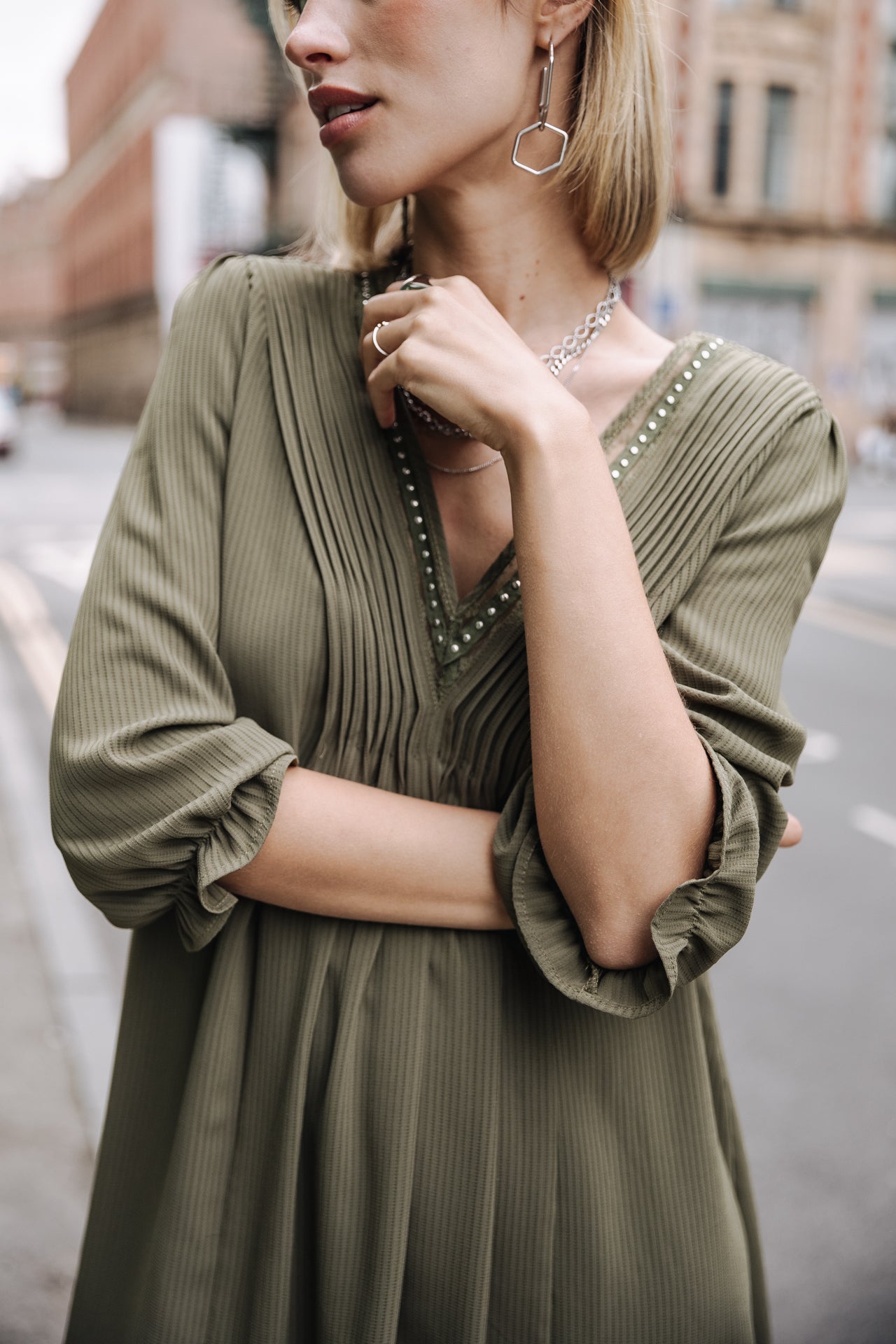 Robe courte ample Femme Juna Voile olive night | Freeman T. Porter