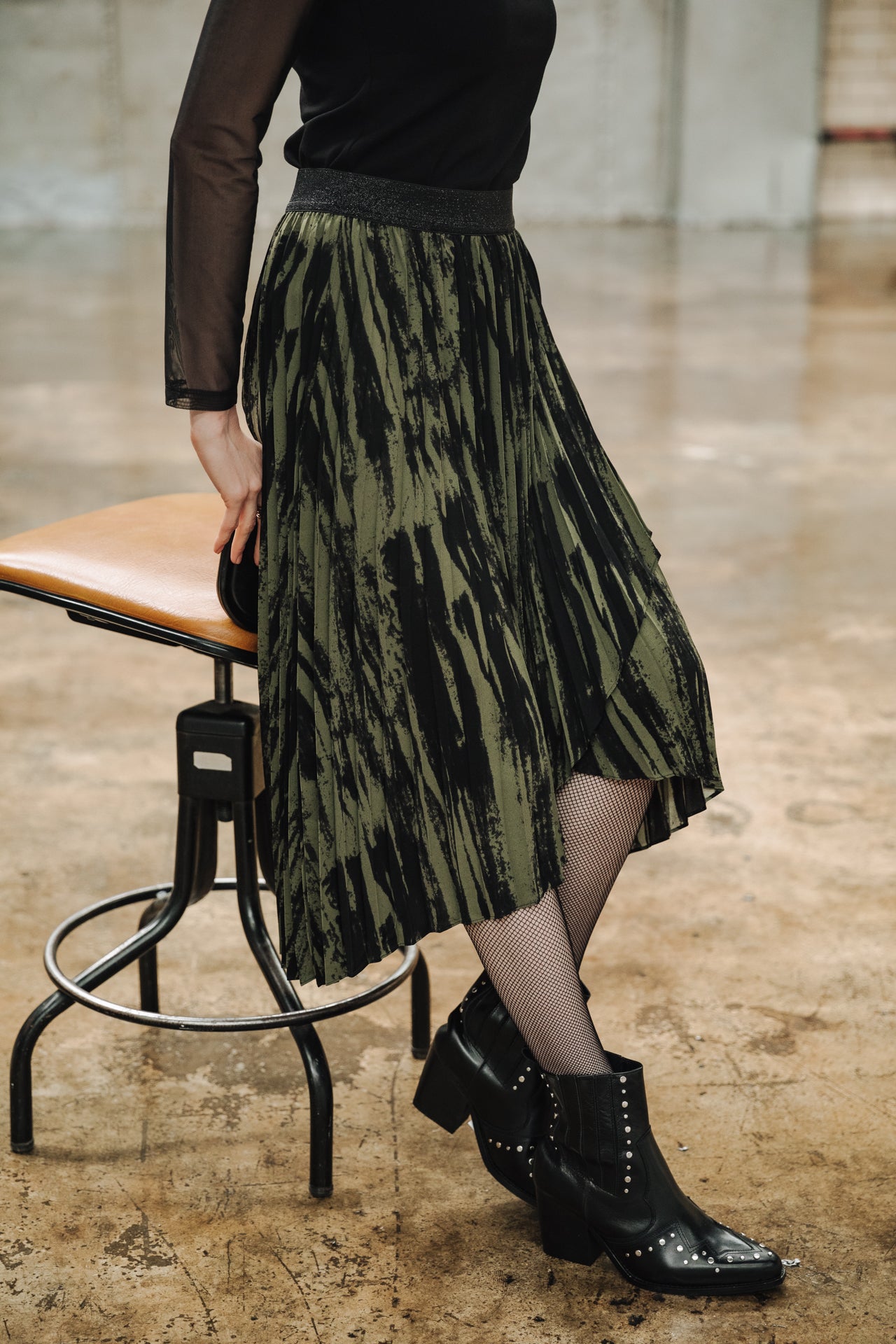 Jupe plissée Femme Josepha Marbled Camo khaki | Freeman T. Porter