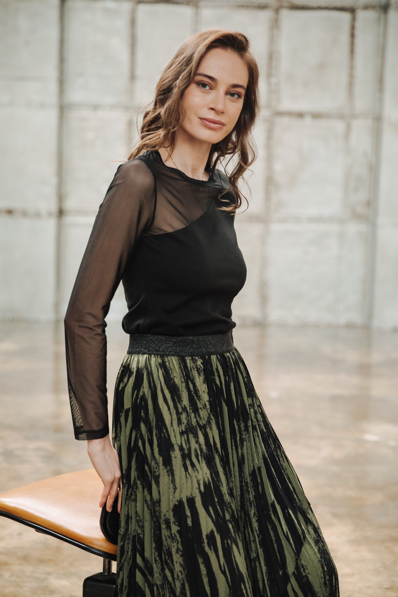 Jupe plissée Femme Josepha Marbled Camo khaki | Freeman T. Porter