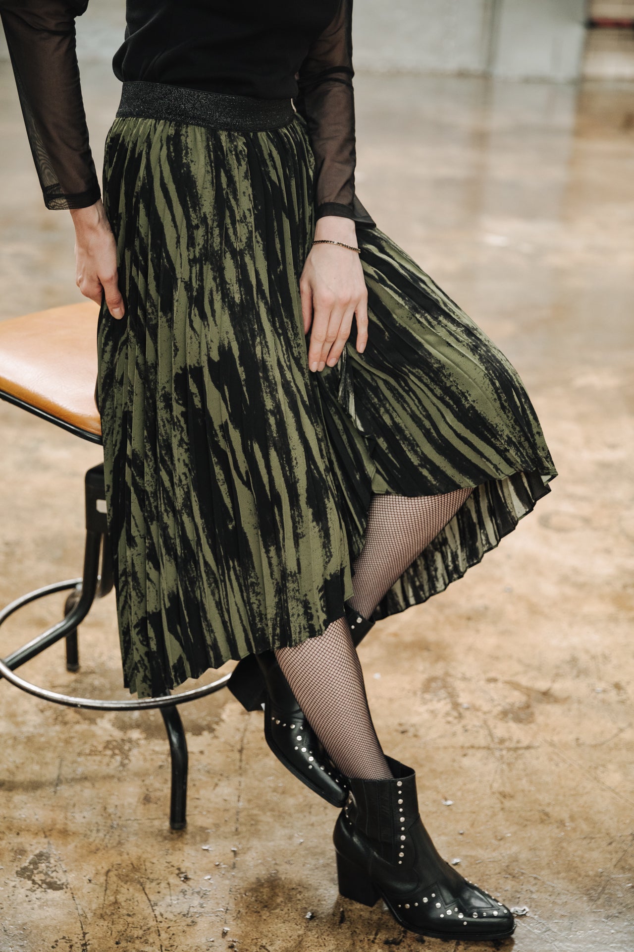 Jupe plissée Femme Josepha Marbled Camo khaki | Freeman T. Porter