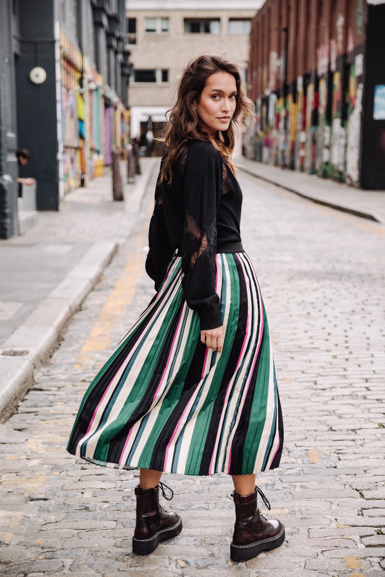 Jupe plissée Femme Josepha Stripes original | Freeman T. Porter