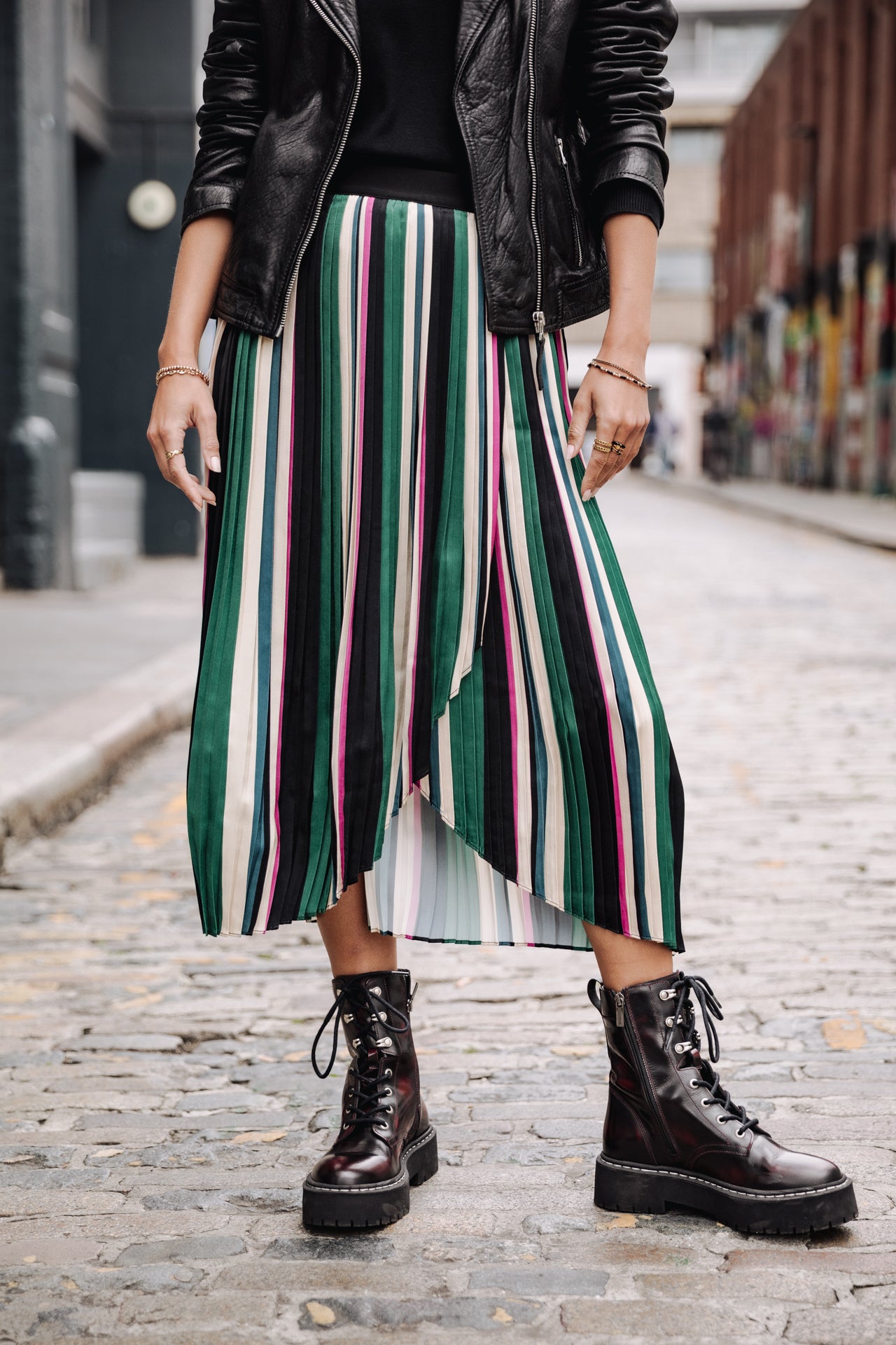 Jupe plissée Femme Josepha Stripes original | Freeman T. Porter
