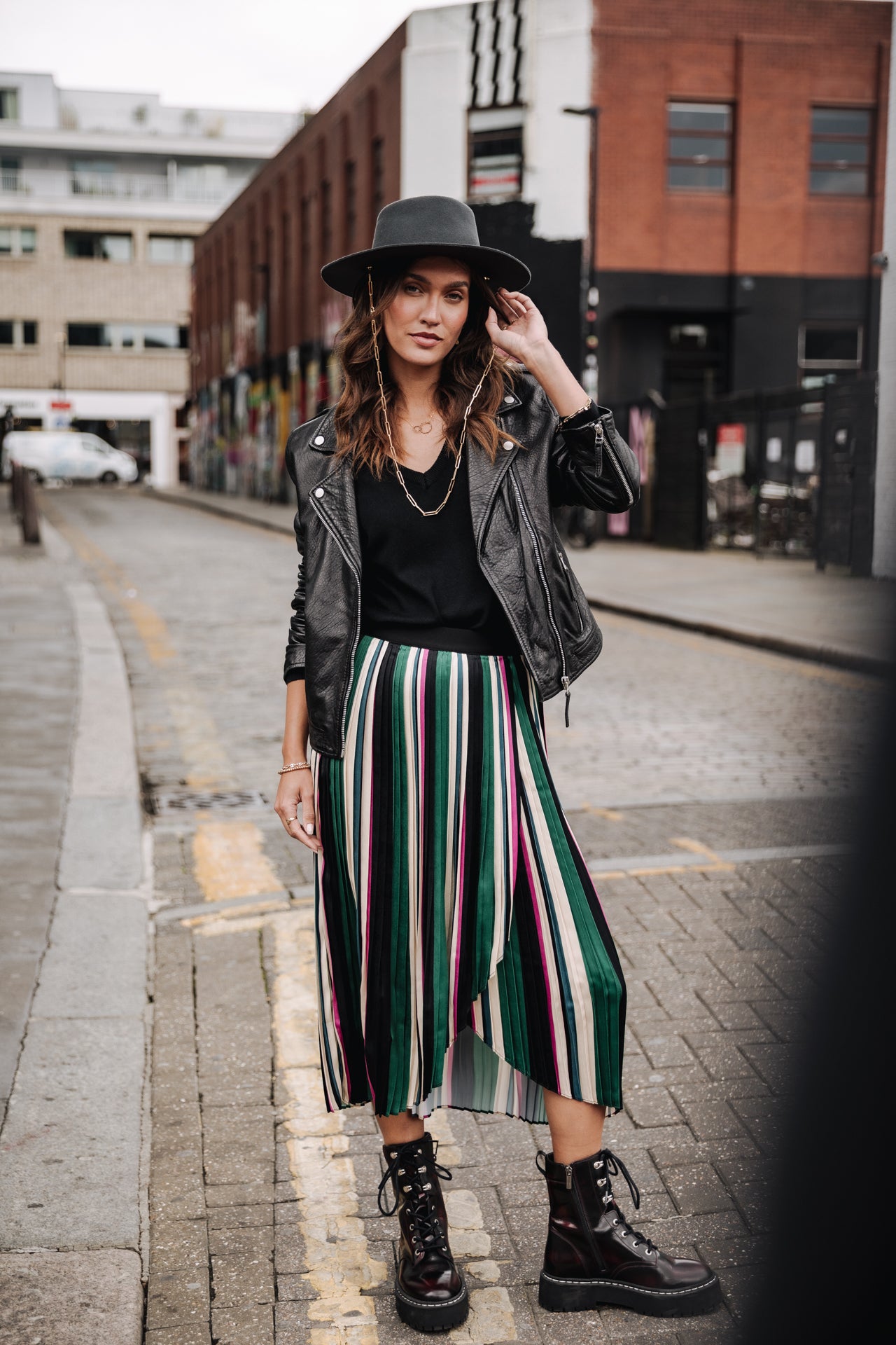 Jupe plissée Femme Josepha Stripes original | Freeman T. Porter