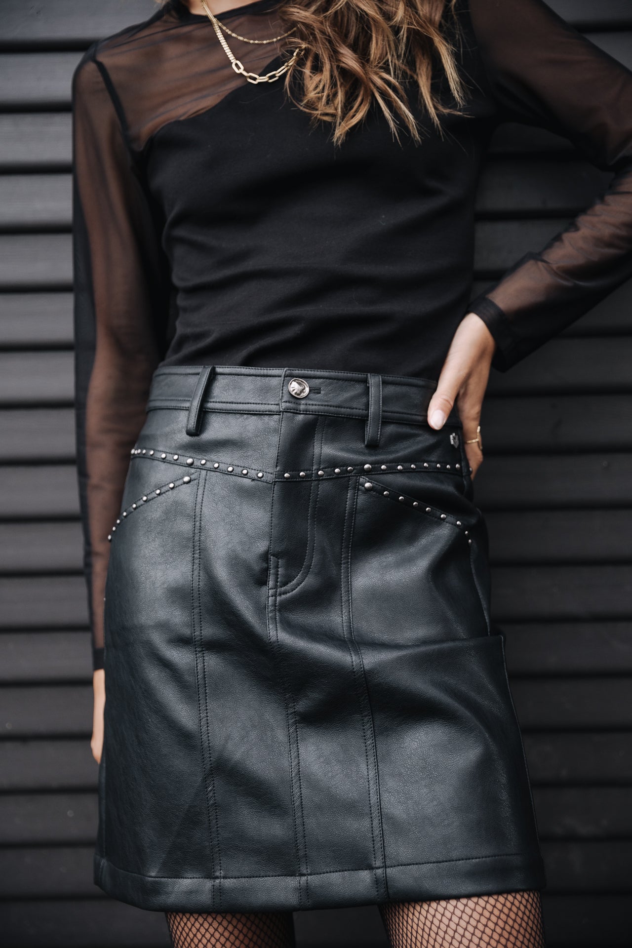 Jupe simili cuir Femme Zelya Biker black | Freeman T. Porter