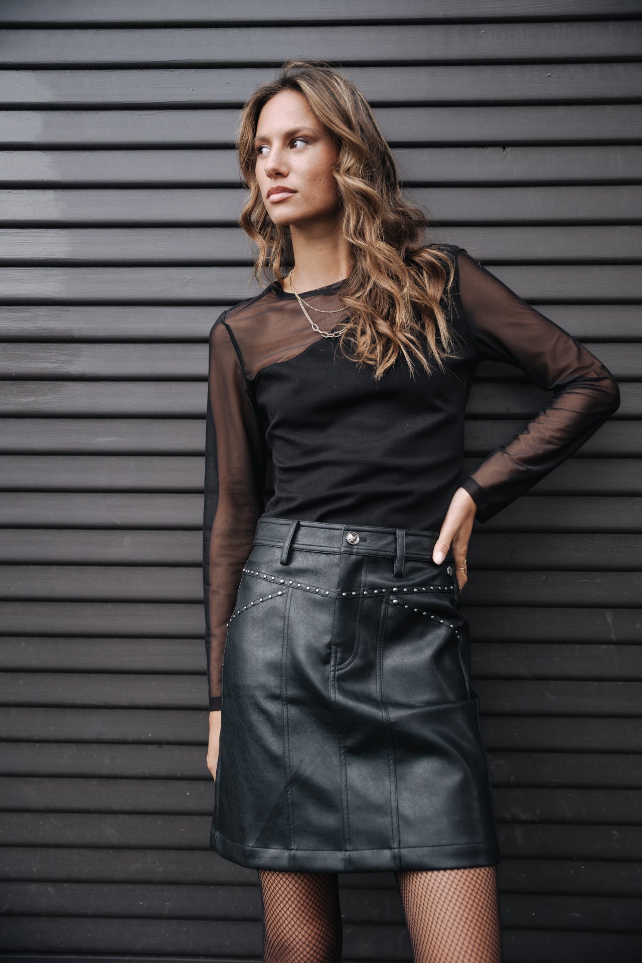 Jupe simili cuir Femme Zelya Biker black | Freeman T. Porter