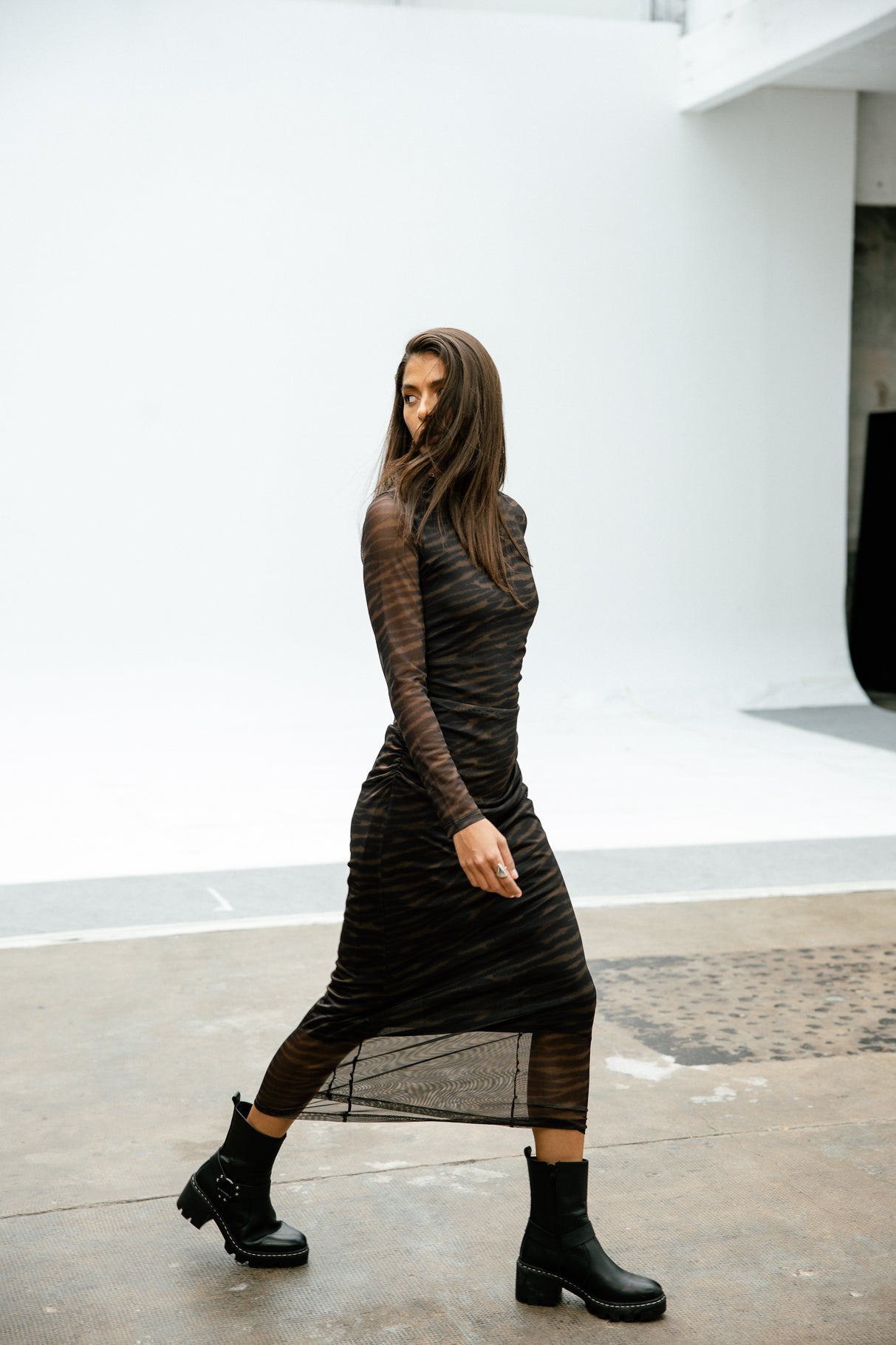 Robe avec jeux de transparence Femme Rasmina Blurry Zebra cappuccino | Freeman T. Porter
