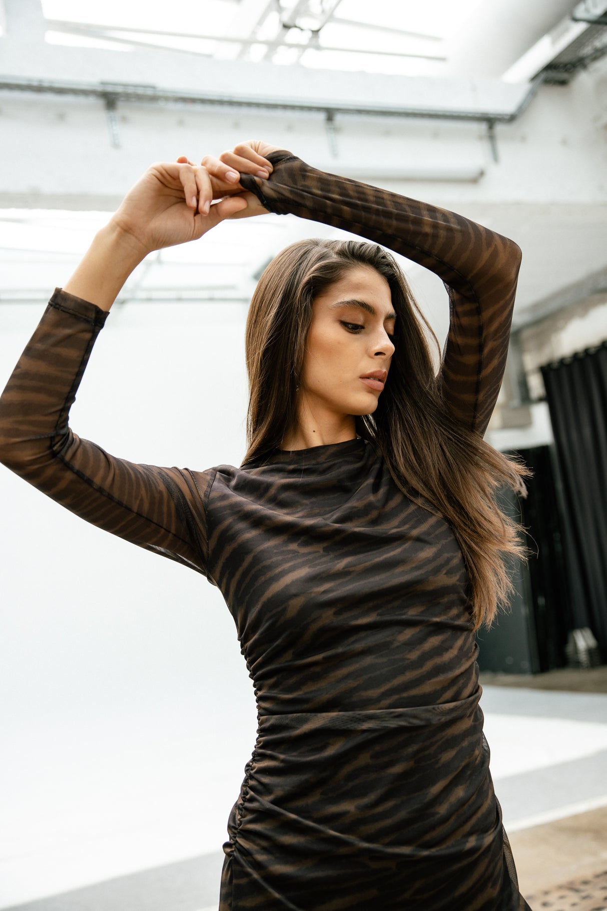 Robe avec jeux de transparence Femme Rasmina Blurry Zebra cappuccino | Freeman T. Porter