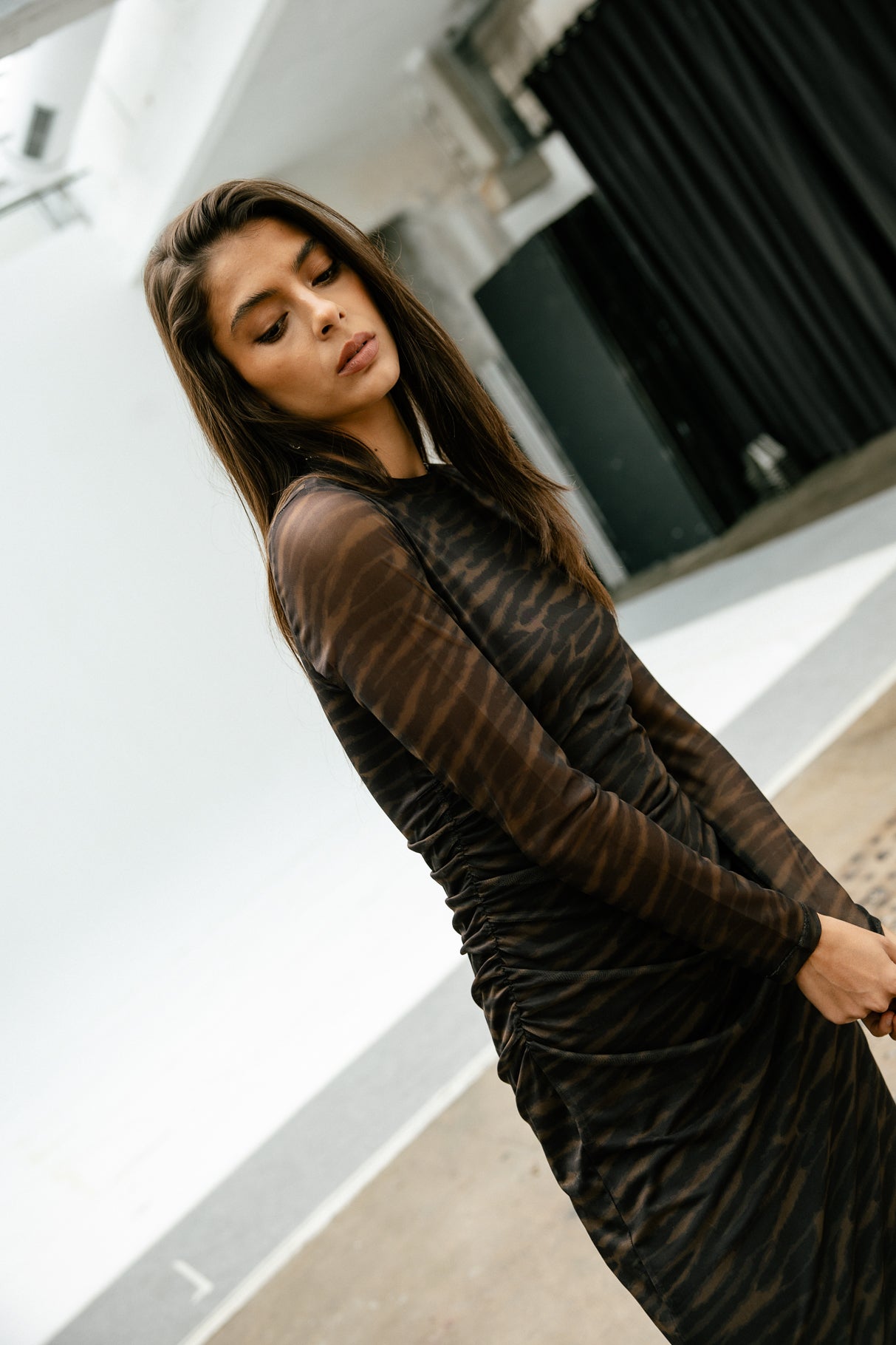 Robe avec jeux de transparence Femme Rasmina Blurry Zebra cappuccino | Freeman T. Porter