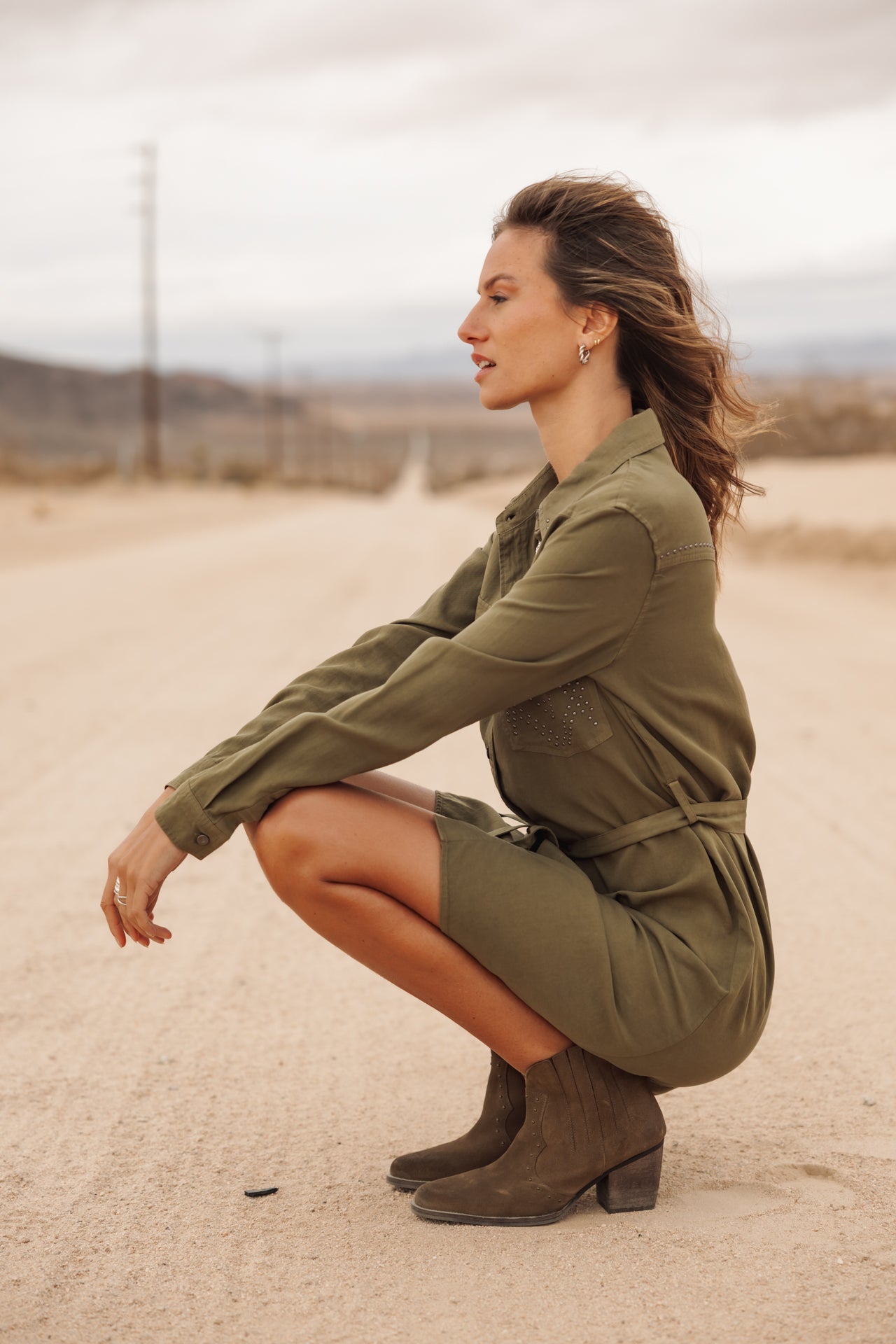 Shirt dress with stud detail Woman Ravissa Plain khaki | Freeman T. Porter