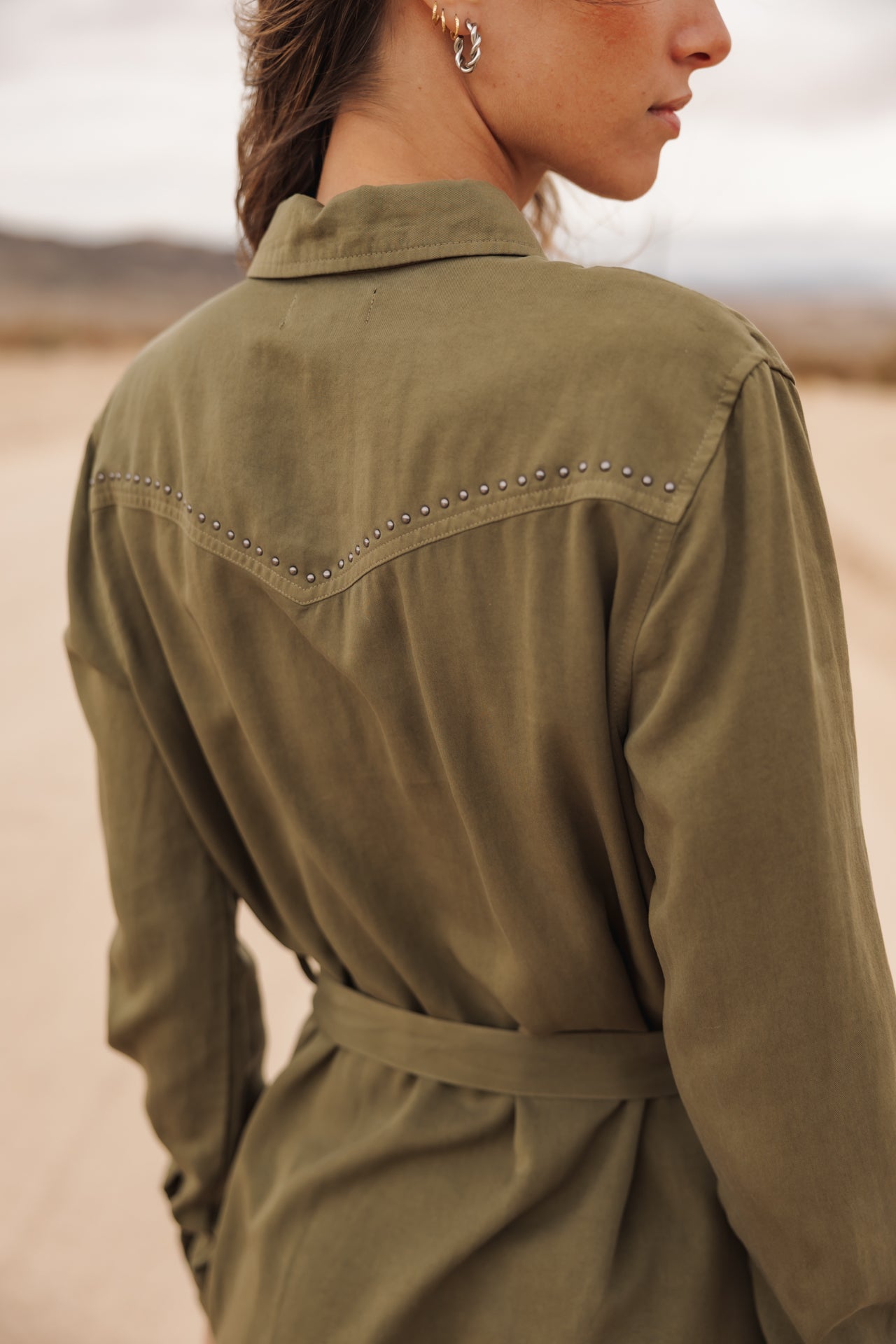 Shirt dress with stud detail Woman Ravissa Plain khaki | Freeman T. Porter