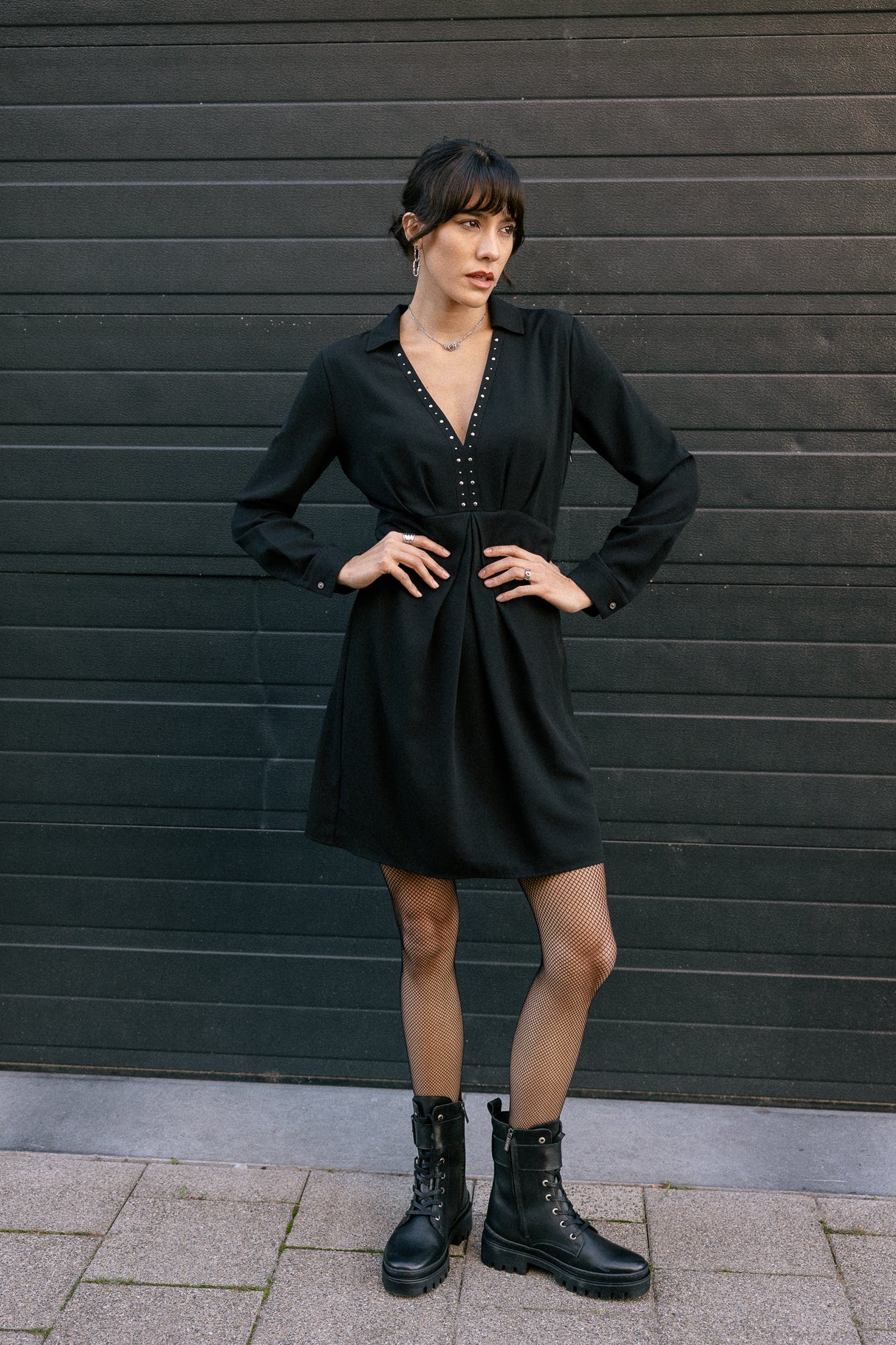 Robe col en V Femme Rayssa Plain black | Freeman T. Porter